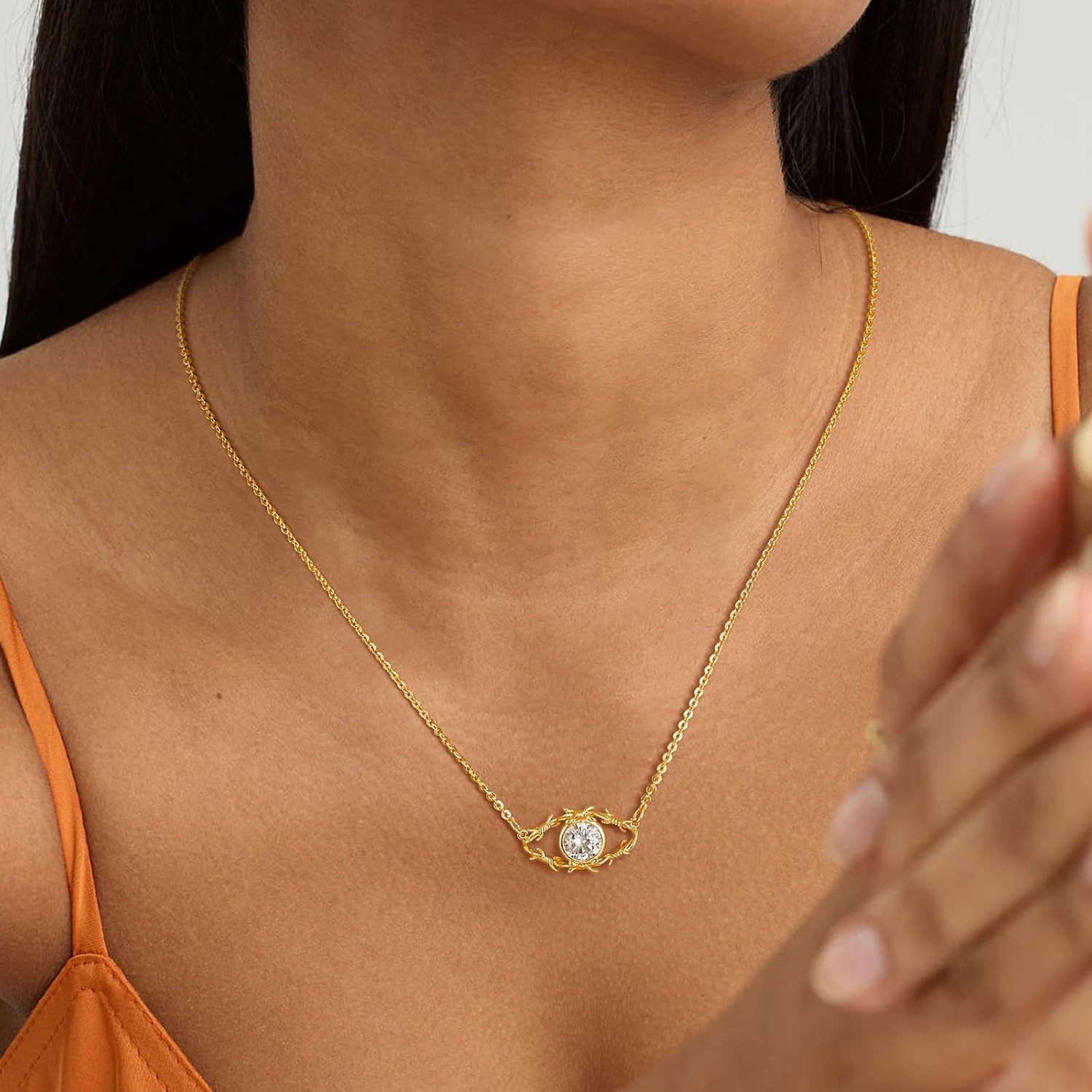 image:imageMEVECCO Gold Dainty Evil Eye Necklace for Women 18K Gold Plated Cute Delicate Cubic Zirconia Protection Evil Eye Minimalist Simple Necklace Gift