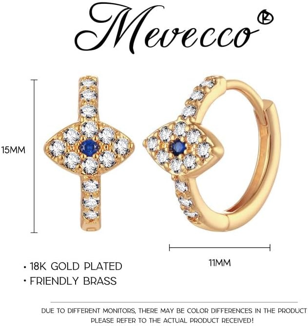 image:imageMEVECCO Gold Evil Eye Huggie Hoop Earrings 18K Gold Plated CZ Evil Eye Hoop Earrings Minimalist Handmade Earrings for Women