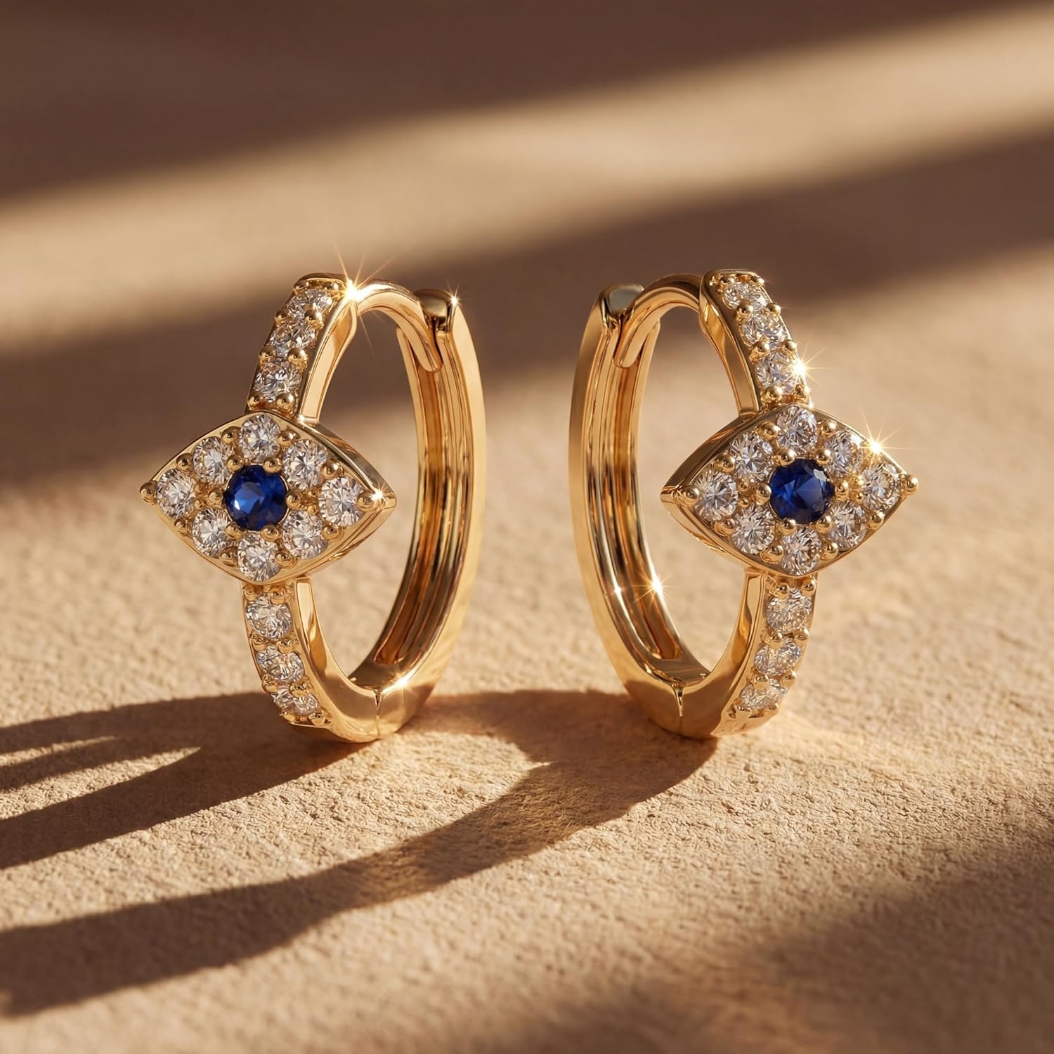 image:imageMEVECCO Gold Evil Eye Huggie Hoop Earrings 18K Gold Plated CZ Evil Eye Hoop Earrings Minimalist Handmade Earrings for Women