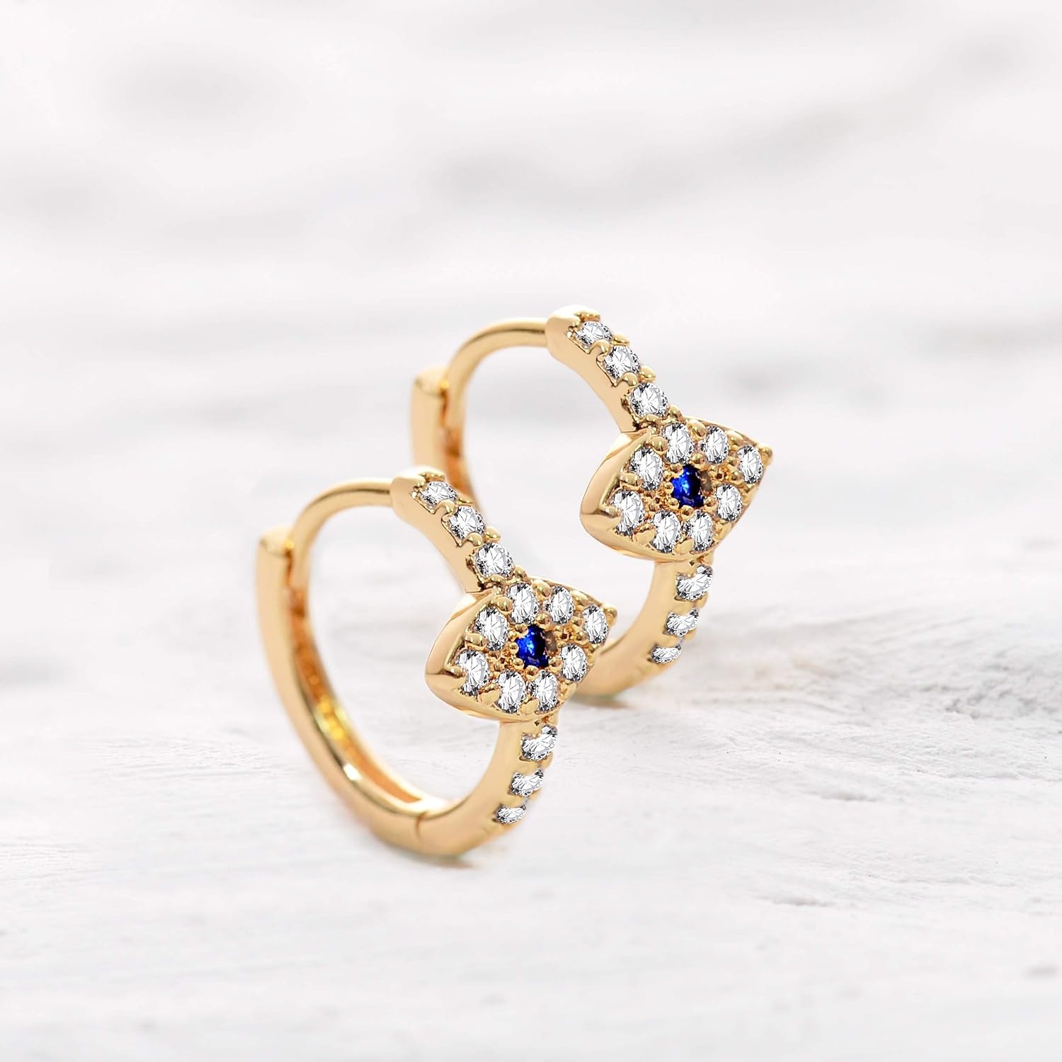 image:imageMEVECCO Gold Evil Eye Huggie Hoop Earrings 18K Gold Plated CZ Evil Eye Hoop Earrings Minimalist Handmade Earrings for Women