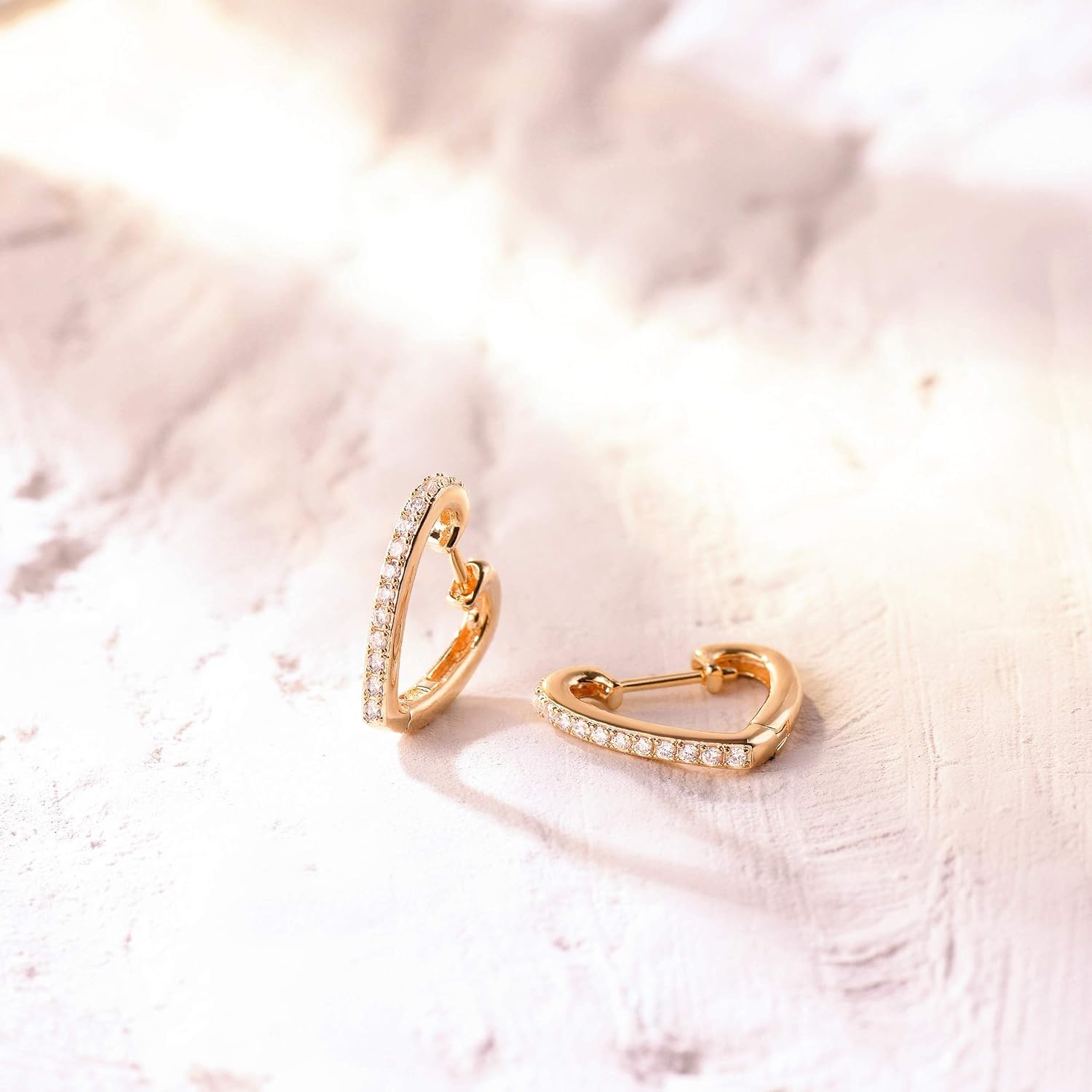 image:imageMEVECCO Gold Heart Huggie Hoop Earrings 18K Gold Plated Love Heart Hoop Minimalist Handmade Earrings for Women