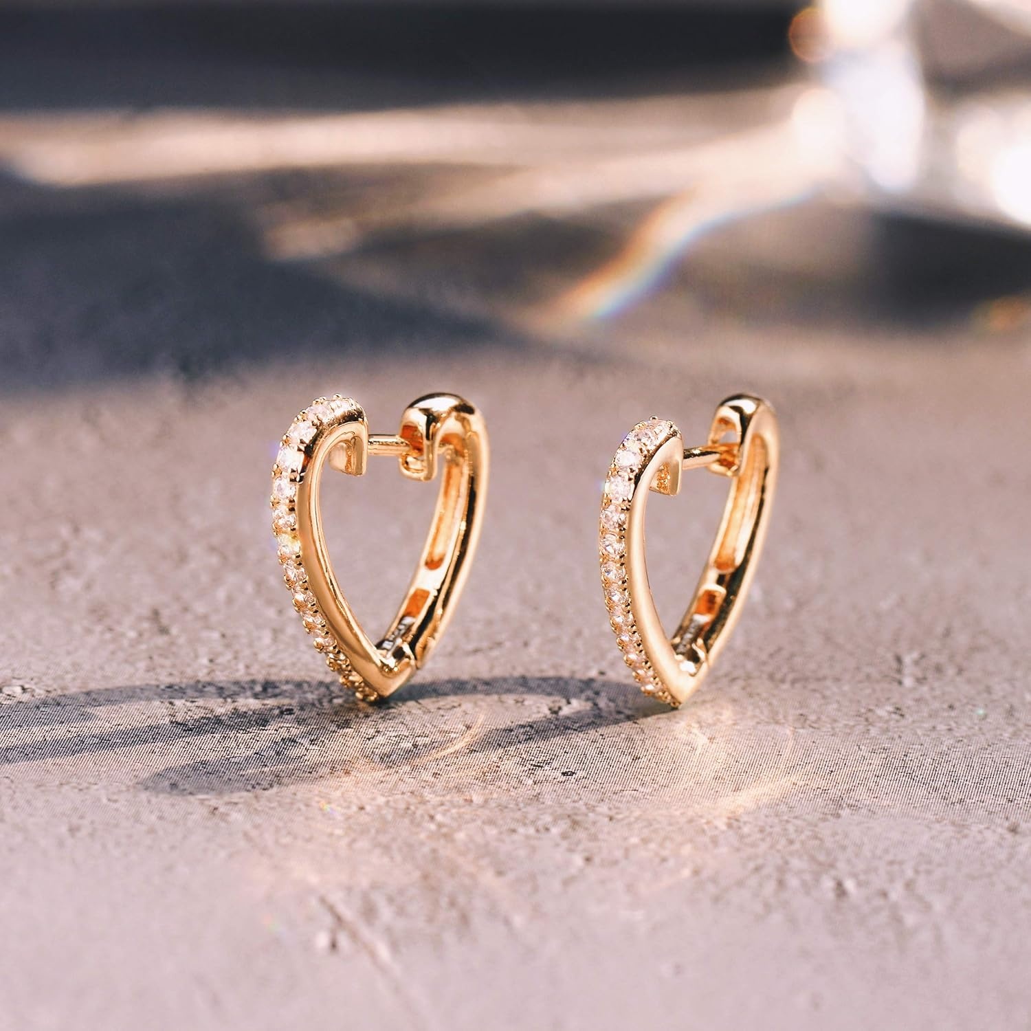 image:imageMEVECCO Gold Heart Huggie Hoop Earrings 18K Gold Plated Love Heart Hoop Minimalist Handmade Earrings for Women