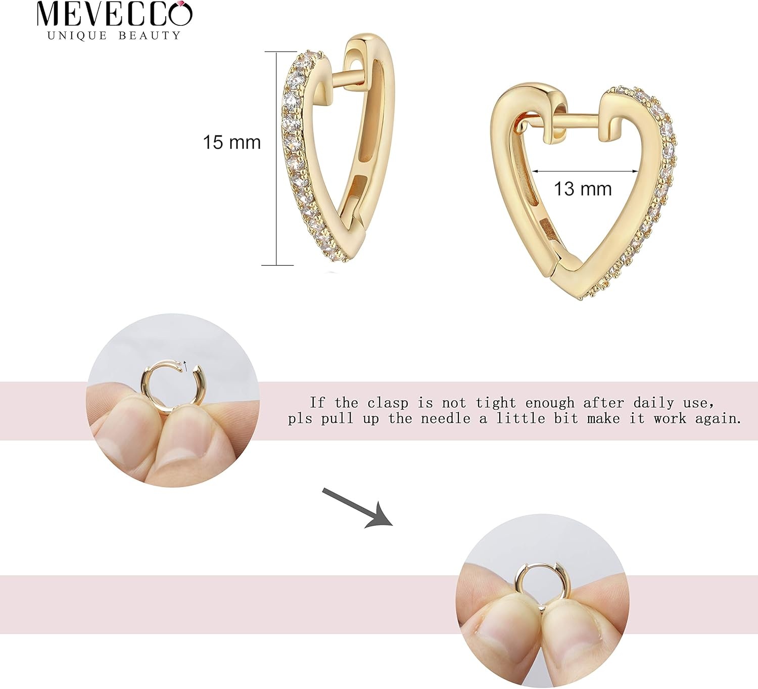 image:imageMEVECCO Gold Heart Huggie Hoop Earrings 18K Gold Plated Love Heart Hoop Minimalist Handmade Earrings for Women