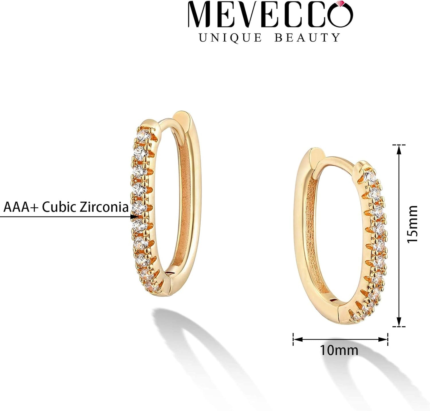 image:imageMEVECCO Gold Hoop Earrings for Women 18K Gold Plated Cubic Zircon Huggie Earrings Earrings for Everyday JewelryCZ Oval Hoop