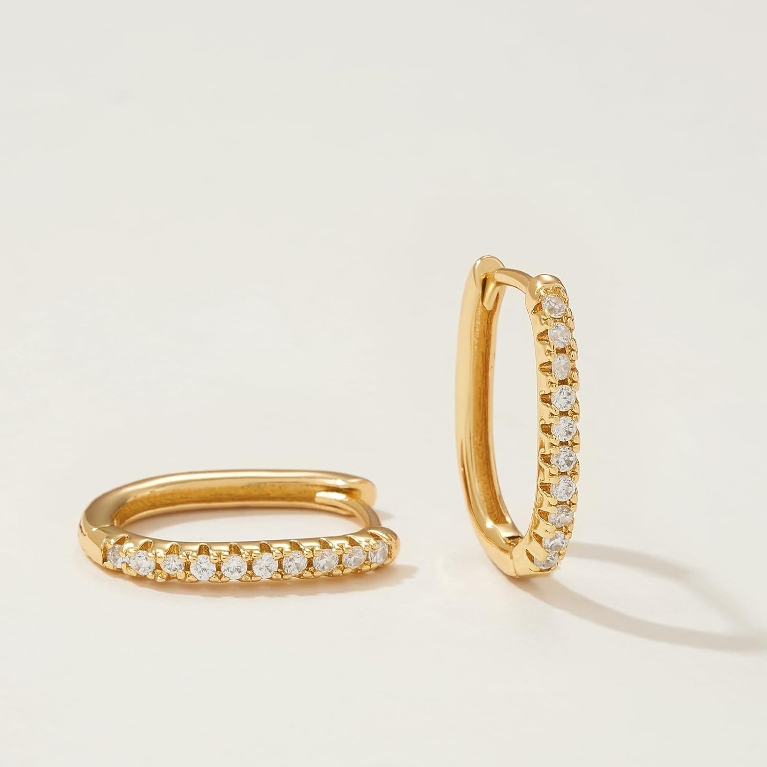 image:imageMEVECCO Gold Hoop Earrings for Women 18K Gold Plated Cubic Zircon Huggie Earrings Earrings for Everyday JewelryCZ Oval Hoop