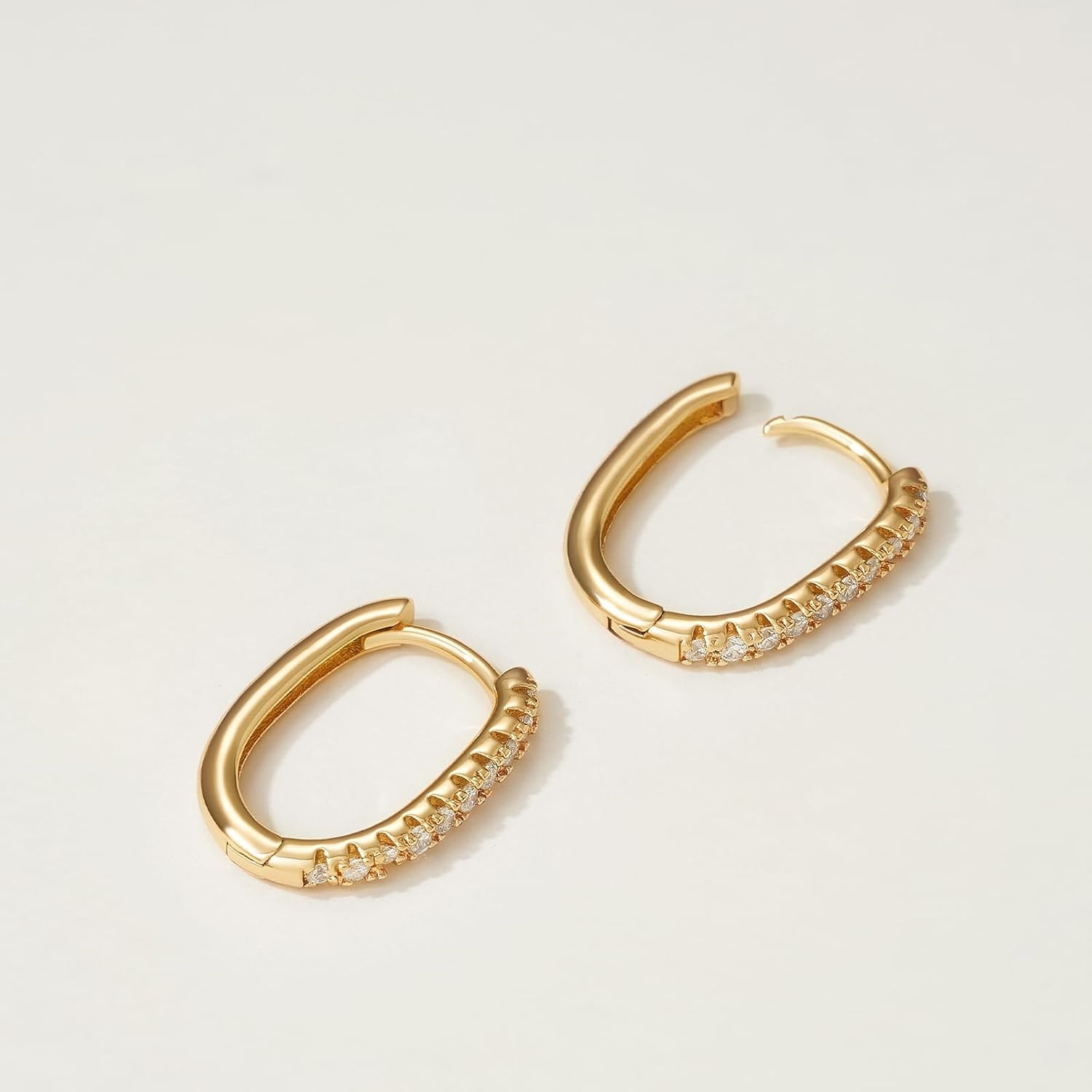 image:imageMEVECCO Gold Hoop Earrings for Women 18K Gold Plated Cubic Zircon Huggie Earrings Earrings for Everyday JewelryCZ Oval Hoop