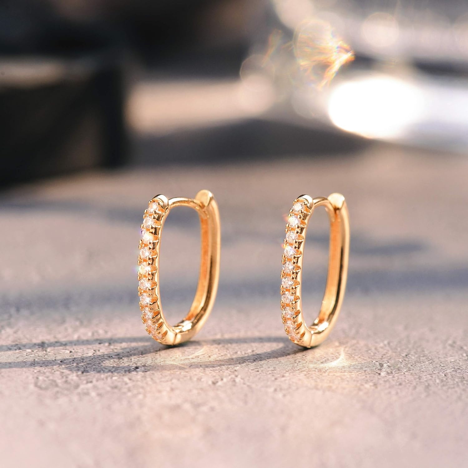 image:imageMEVECCO Gold Hoop Earrings for Women 18K Gold Plated Cubic Zircon Huggie Earrings Earrings for Everyday JewelryCZ Oval Hoop