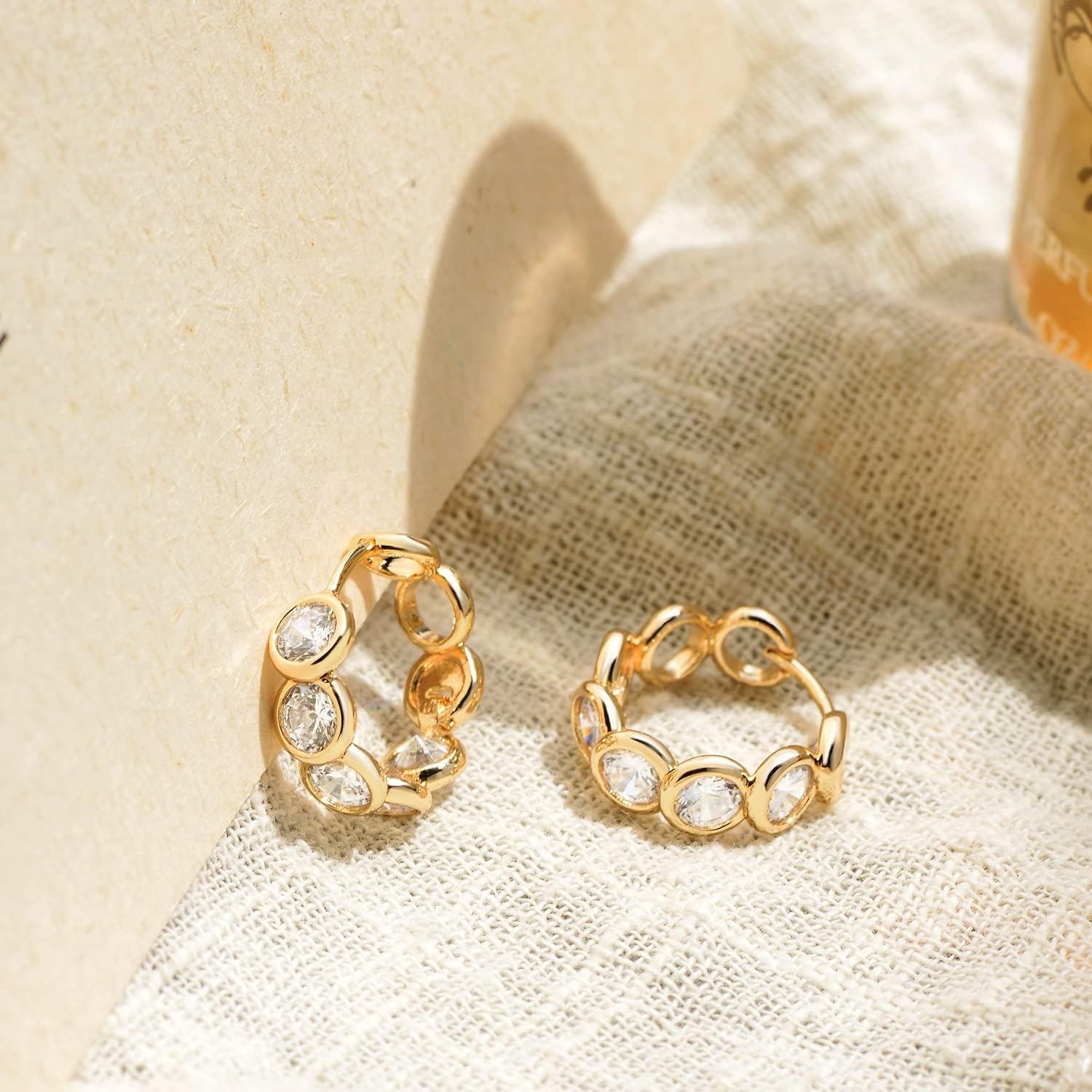 image:imageMEVECCO Gold Hoop Earrings for Women 18K Gold Plated Hoop Earrings Handmade Tiny Minimalism Cubic Zircon Hoop Hypoallergenic Earrings for Everyday Jewelry