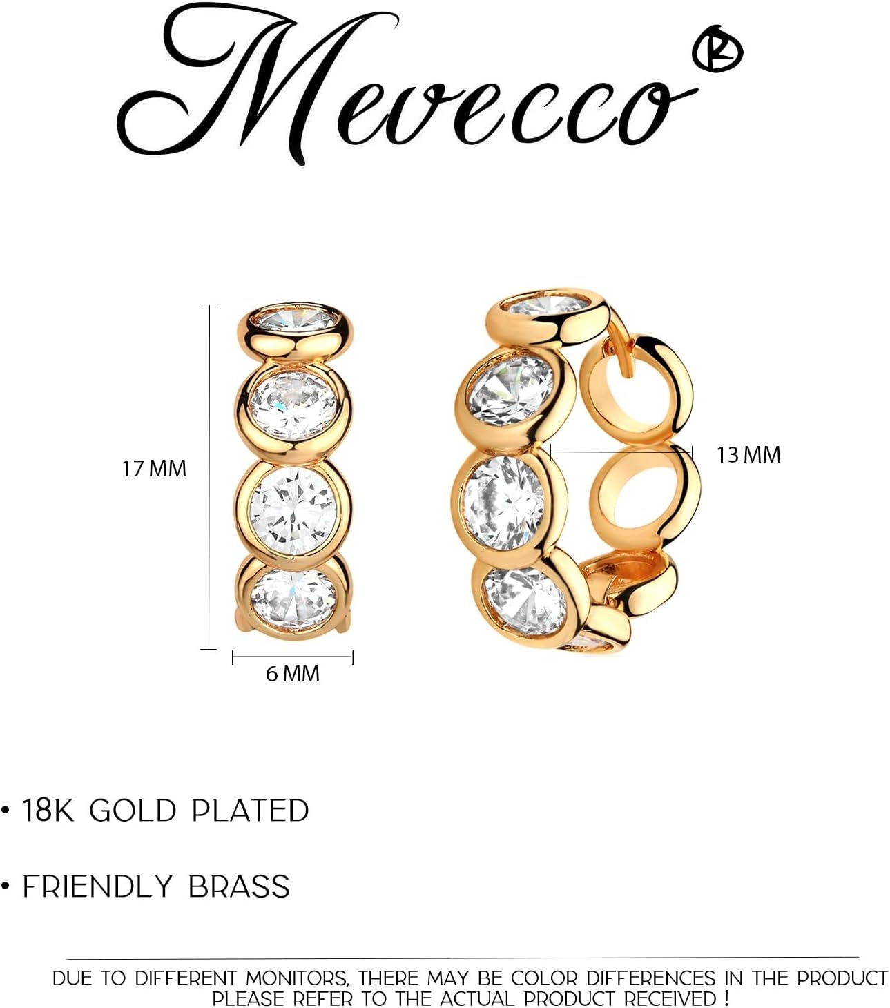 image:imageMEVECCO Gold Hoop Earrings for Women 18K Gold Plated Hoop Earrings Handmade Tiny Minimalism Cubic Zircon Hoop Hypoallergenic Earrings for Everyday Jewelry