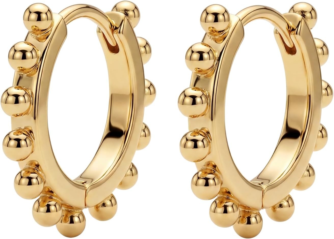 image:imageMEVECCO Gold Hoop Earrings for Women 18K Gold Plated Huggie Earrings Handmade Simple Minimalism Hoop Hypoallergenic Earrings for Everyday JewelryBeads