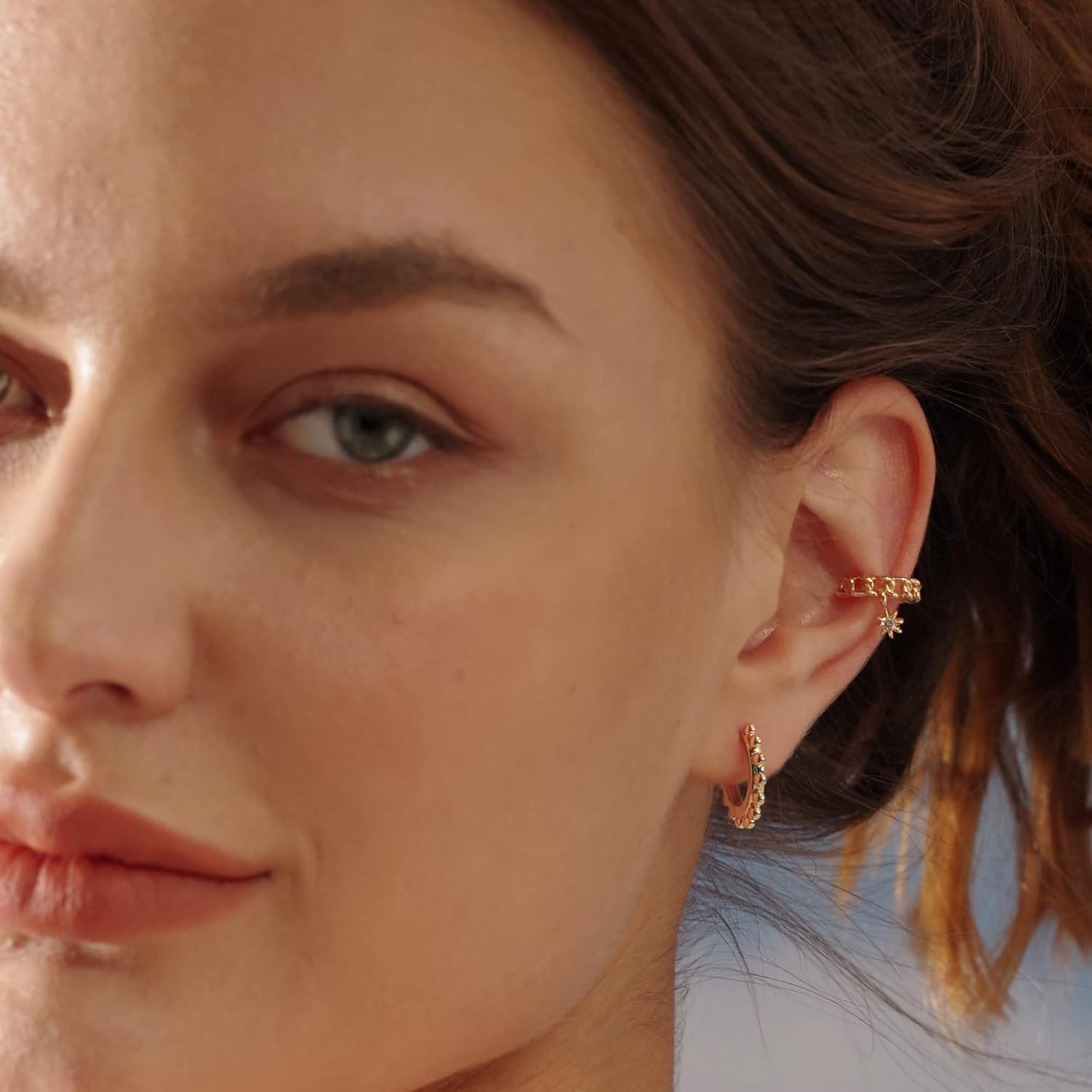 image:imageMEVECCO Gold Hoop Earrings for Women 18K Gold Plated Huggie Earrings Handmade Simple Minimalism Hoop Hypoallergenic Earrings for Everyday JewelryBeads