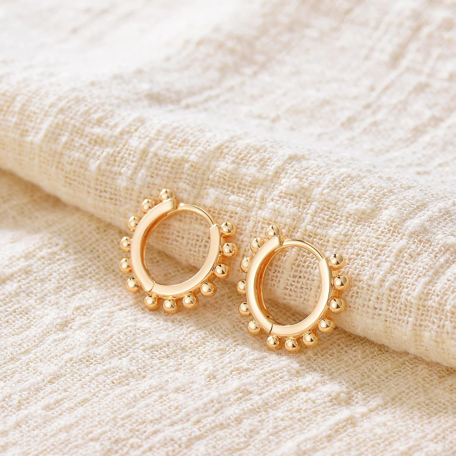 image:imageMEVECCO Gold Hoop Earrings for Women 18K Gold Plated Huggie Earrings Handmade Simple Minimalism Hoop Hypoallergenic Earrings for Everyday JewelryBeads