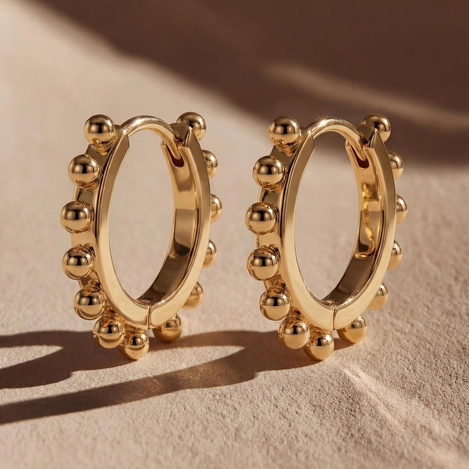 image:imageMEVECCO Gold Hoop Earrings for Women 18K Gold Plated Huggie Earrings Handmade Simple Minimalism Hoop Hypoallergenic Earrings for Everyday JewelryBeads