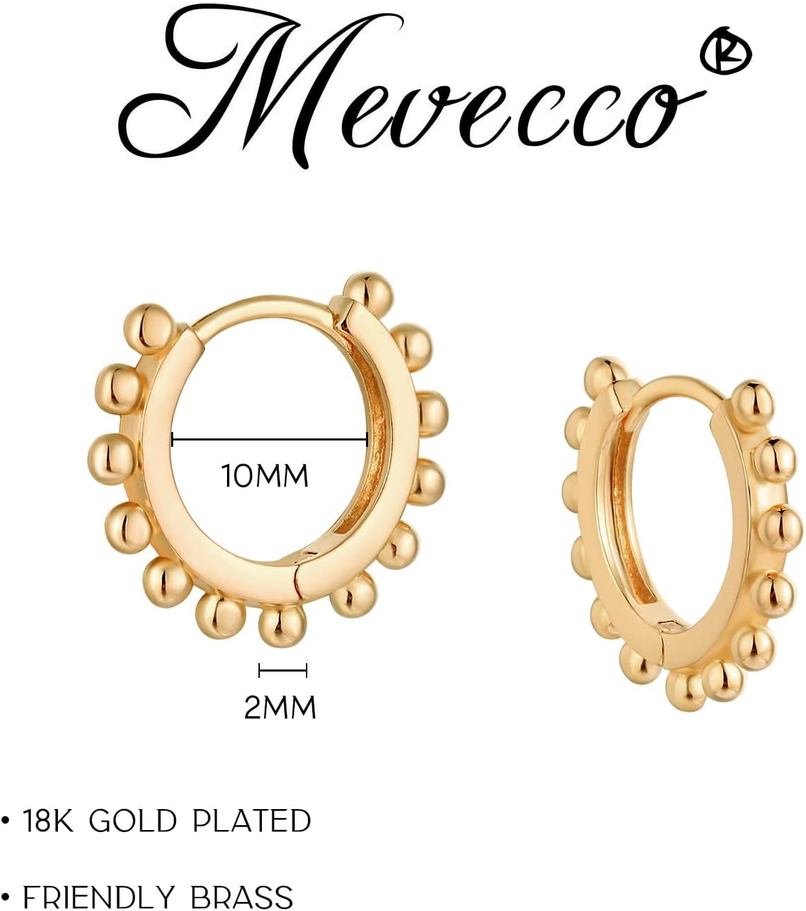 image:imageMEVECCO Gold Hoop Earrings for Women 18K Gold Plated Huggie Earrings Handmade Simple Minimalism Hoop Hypoallergenic Earrings for Everyday JewelryBeads