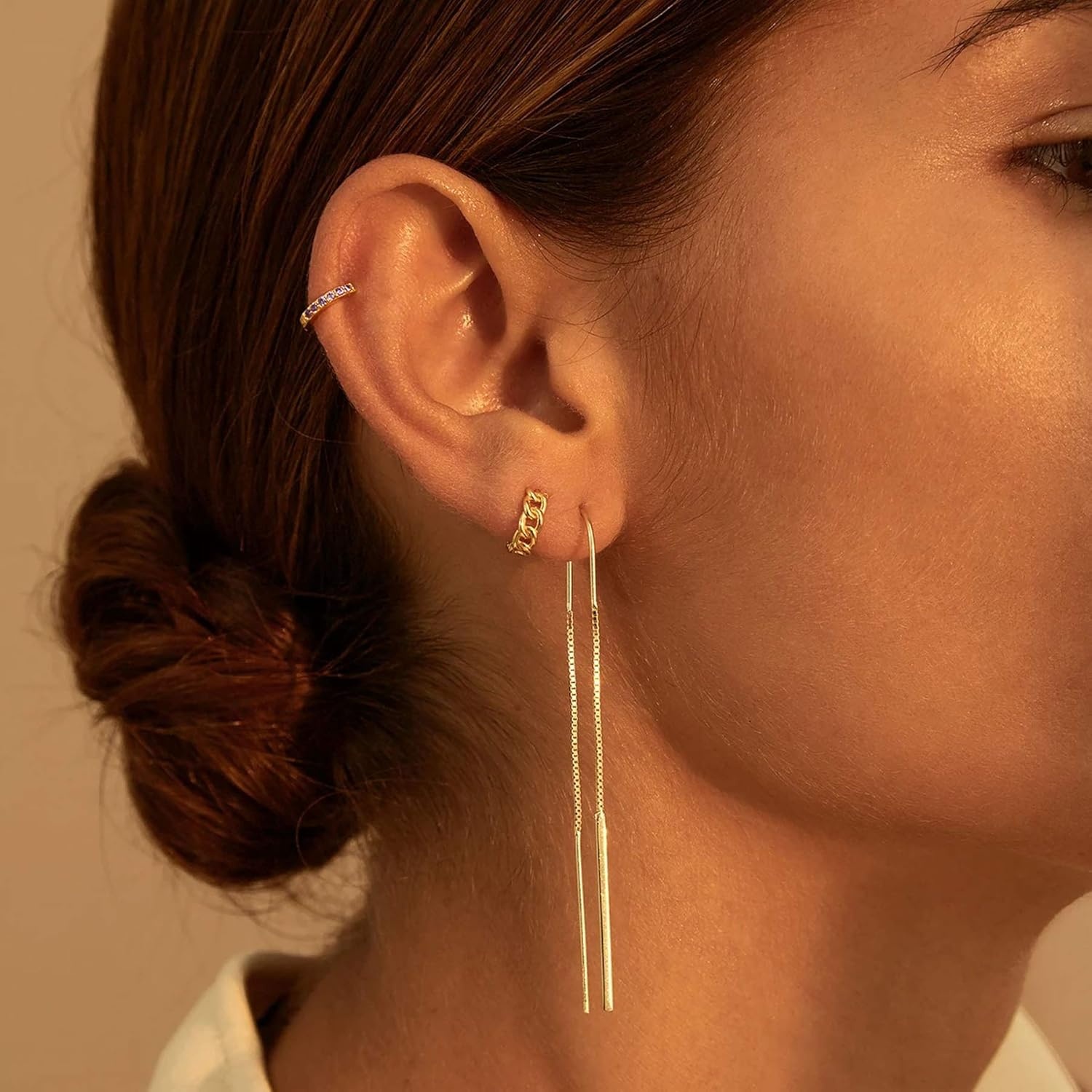 image:imageMEVECCO Gold Hoop Earrings for Women 18K Gold Plated Huggie Earrings Handmade Simple Minimalism Hoop Hypoallergenic Earrings for Everyday JewelryChain Hoop