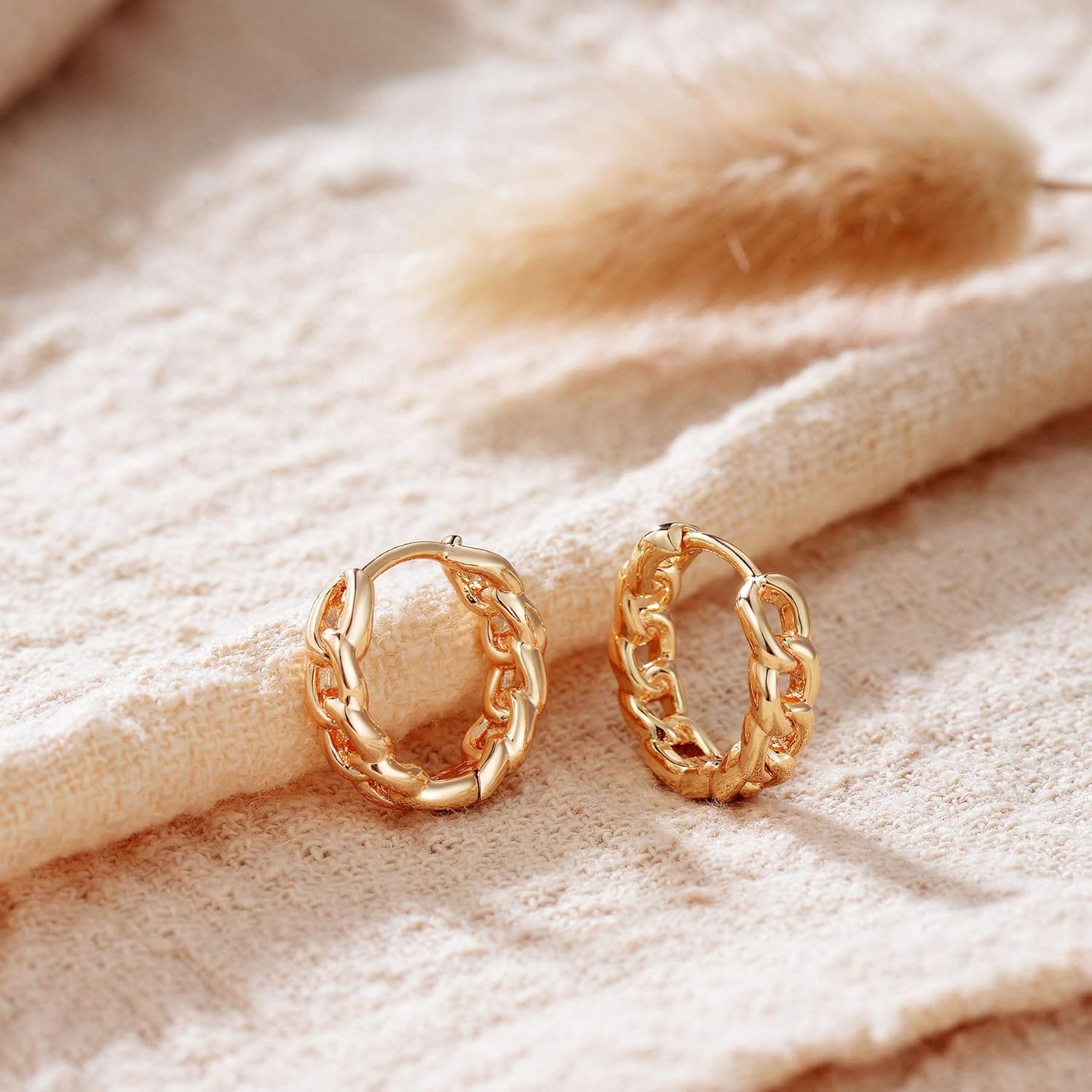 image:imageMEVECCO Gold Hoop Earrings for Women 18K Gold Plated Huggie Earrings Handmade Simple Minimalism Hoop Hypoallergenic Earrings for Everyday JewelryChain Hoop