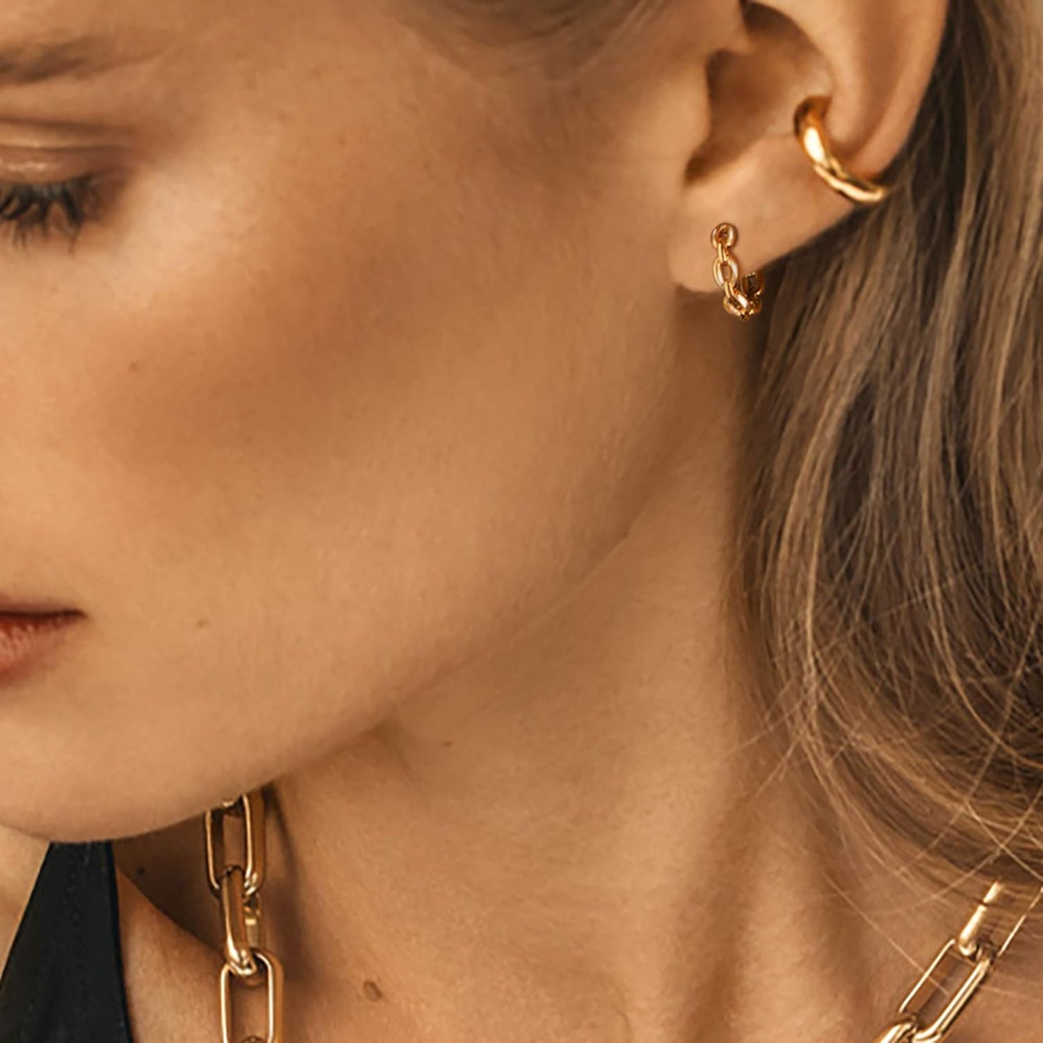 image:imageMEVECCO Gold Hoop Earrings for Women 18K Gold Plated Huggie Earrings for Everyday JewelryInterlink