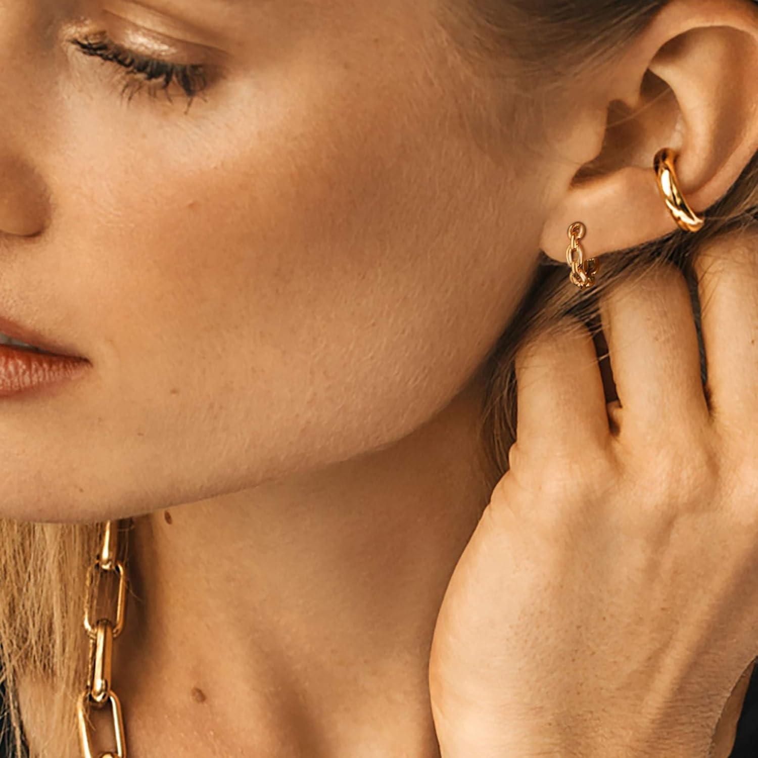 image:imageMEVECCO Gold Hoop Earrings for Women 18K Gold Plated Huggie Earrings for Everyday JewelryInterlink