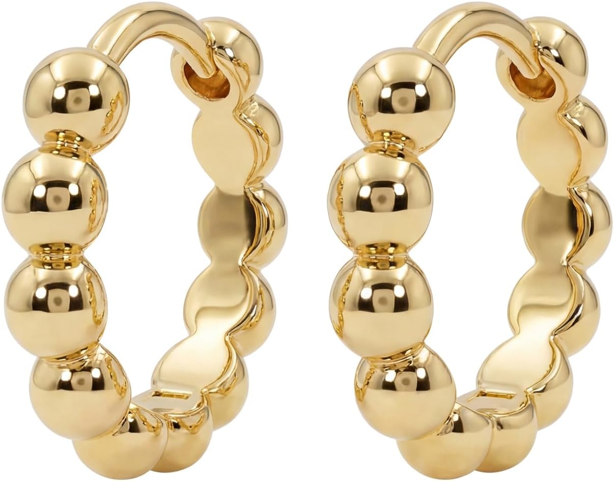 image:imageMEVECCO Gold Hoop Earrings for Women 18K Gold Plated Huggie Earrings for Everyday JewelryTiny Beads 09CM