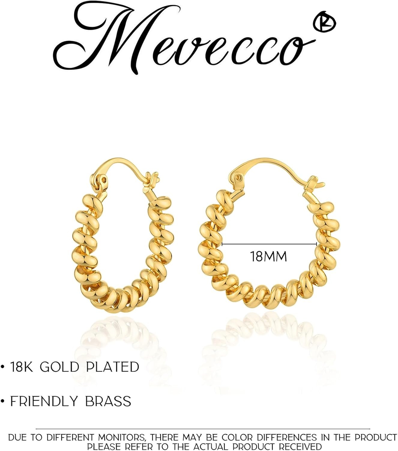 image:imageMEVECCO Gold Hoop Earrings for Women 18K Gold Plated Oval Hoop Earrings Simple Hypoallergenic Big Hoop Chunky Earrings Jewelry for HerCoil