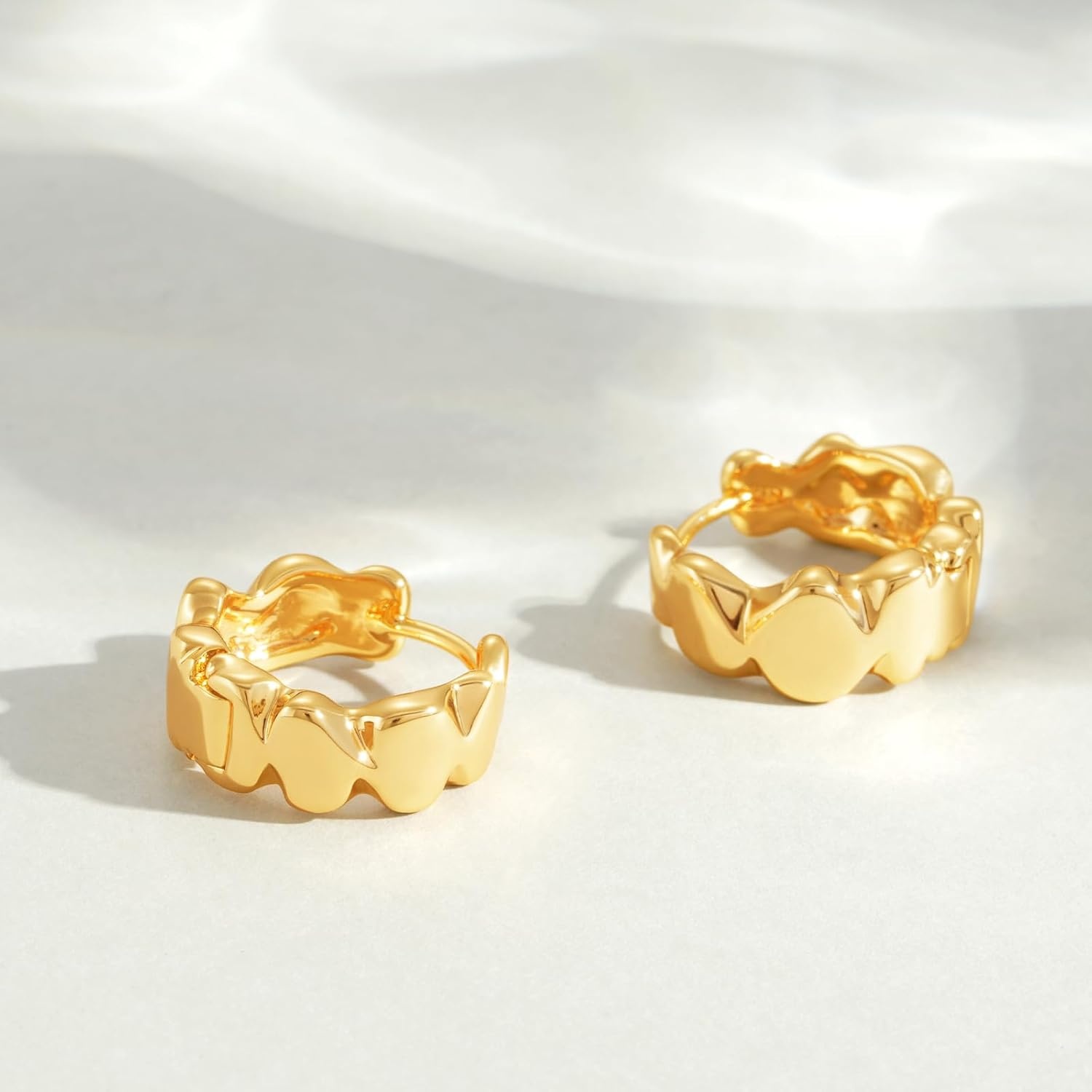 image:imageMEVECCO Gold Huggie Earrings 18K Gold Plated Hoop Delicate Cubic Zirconia Cuba Heart Earrings Minimalist Ear Jewelry for WomenStone