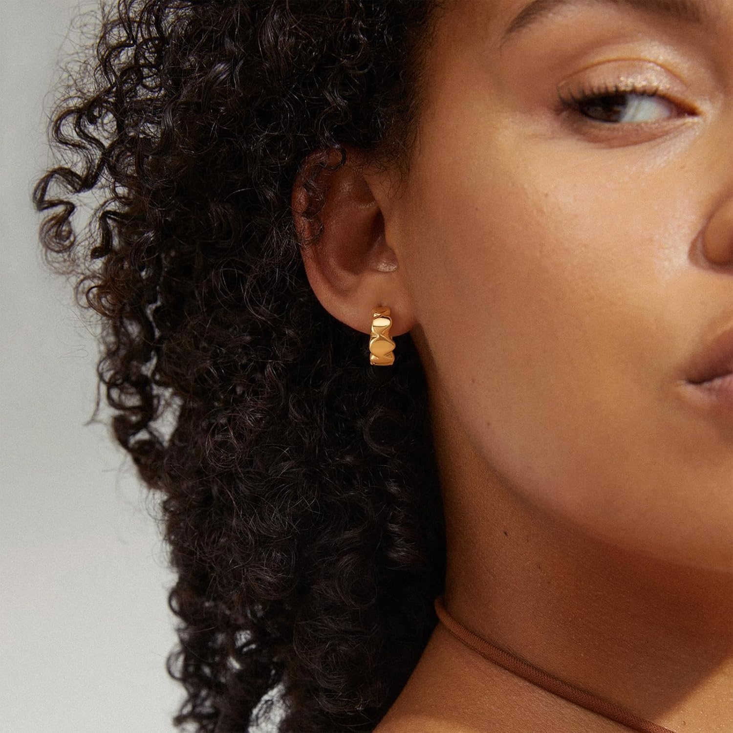 image:imageMEVECCO Gold Huggie Earrings 18K Gold Plated Hoop Delicate Cubic Zirconia Cuba Heart Earrings Minimalist Ear Jewelry for WomenStone