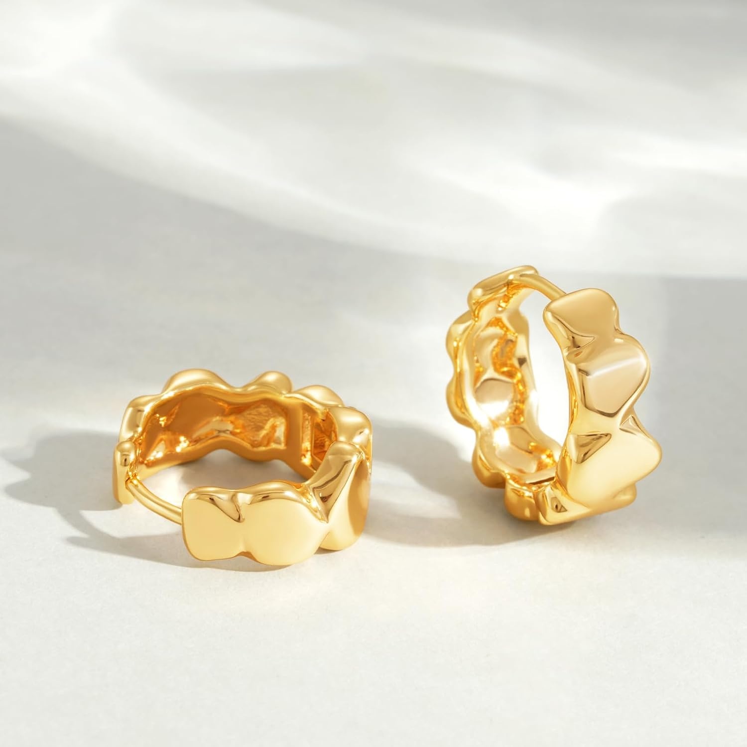 image:imageMEVECCO Gold Huggie Earrings 18K Gold Plated Hoop Delicate Cubic Zirconia Cuba Heart Earrings Minimalist Ear Jewelry for WomenStone