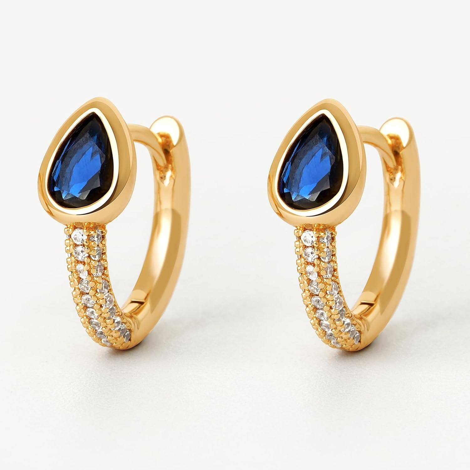 image:imageMEVECCO Gold Huggie Hoop Earrings 18K Gold Plated Blue CZ Hoop Earrings Minimalist Handmade Earrings for Women