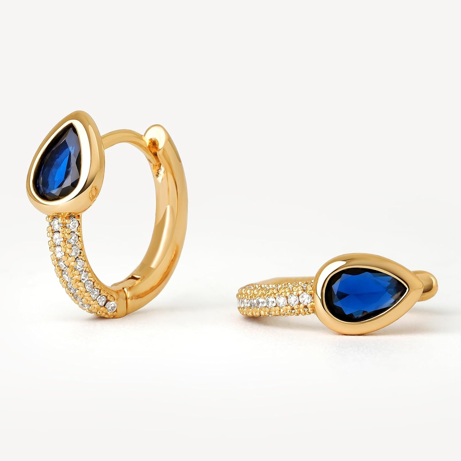 image:imageMEVECCO Gold Huggie Hoop Earrings 18K Gold Plated Blue CZ Hoop Earrings Minimalist Handmade Earrings for Women