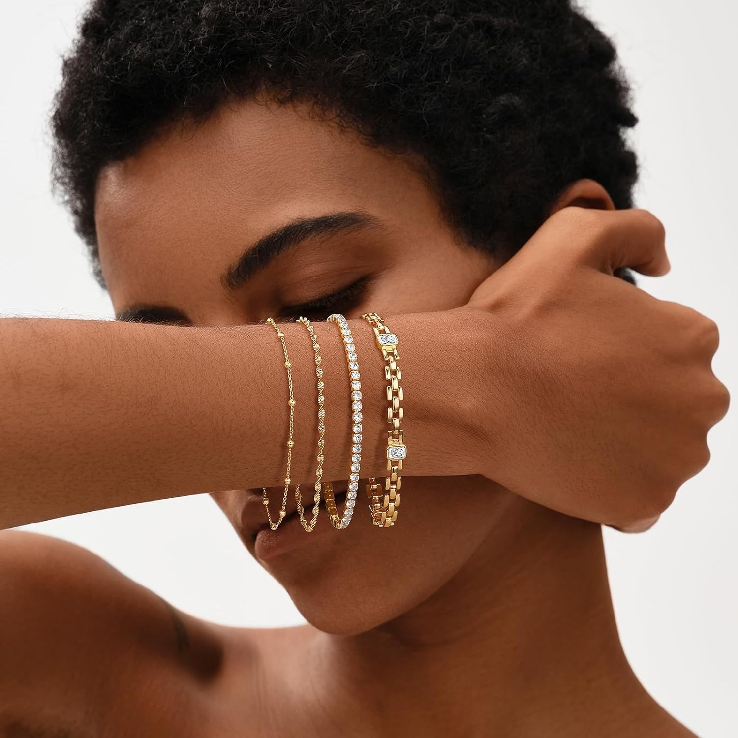 image:imageMEVECCO Gold Rope Chain Bracelets14K Gold Plated Handmade Cute Thin Dainty Bracelet for Women