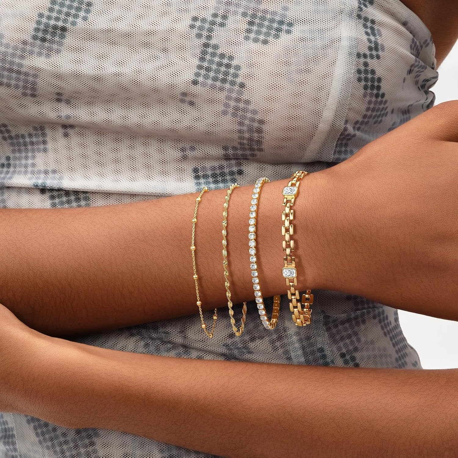 image:imageMEVECCO Gold Rope Chain Bracelets14K Gold Plated Handmade Cute Thin Dainty Bracelet for Women
