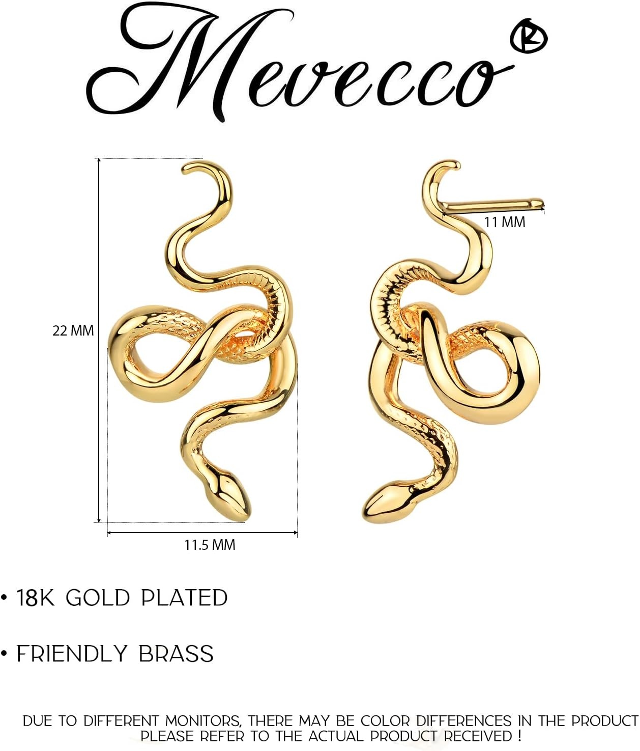 image:imageMEVECCO Gold Snake Stud Earrings for Women 18K Gold Plated Stud Earrings Dainty Snake Mini Cute Simple Delicate Minimalist Stud Earrings Gift for Her