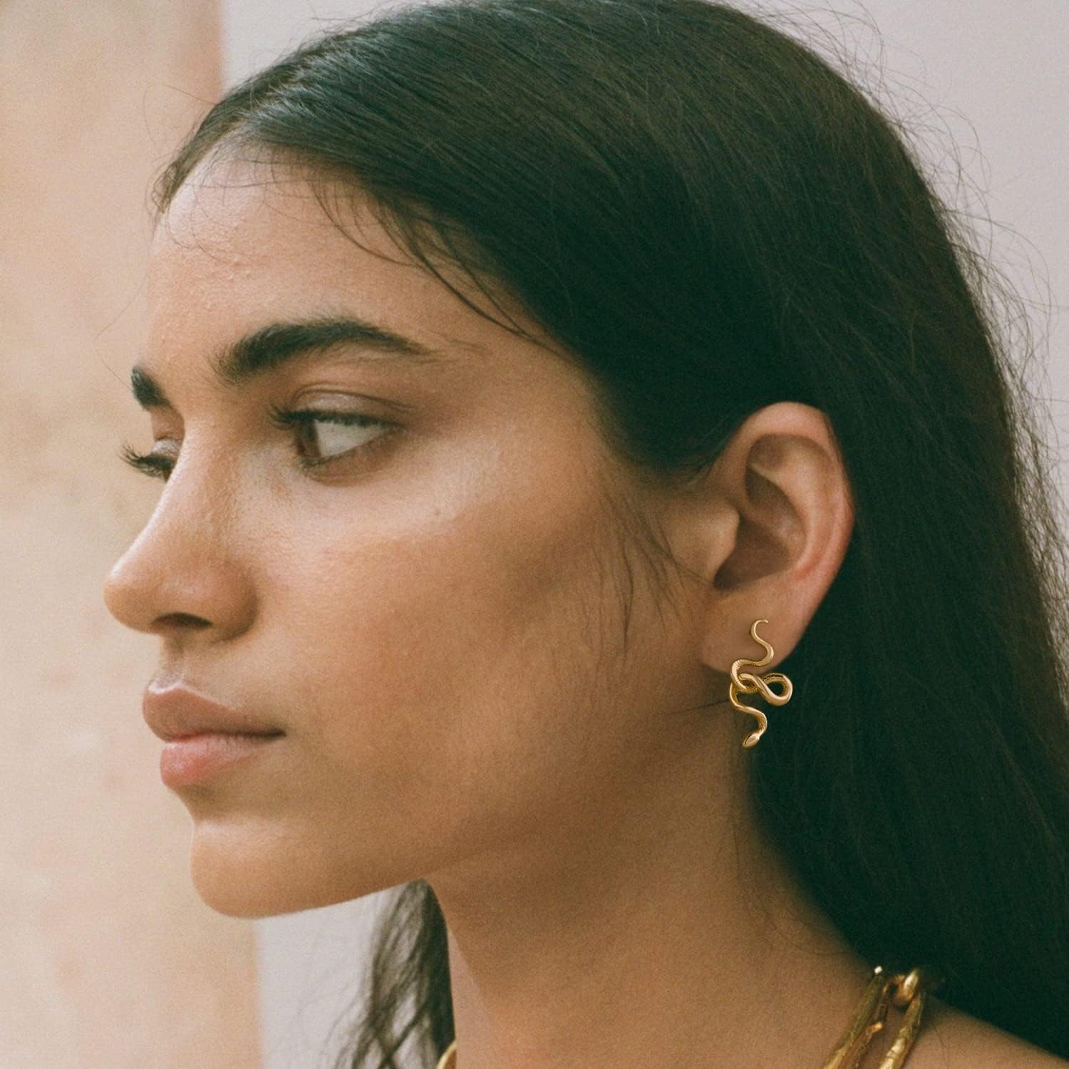 image:imageMEVECCO Gold Snake Stud Earrings for Women 18K Gold Plated Stud Earrings Dainty Snake Mini Cute Simple Delicate Minimalist Stud Earrings Gift for Her