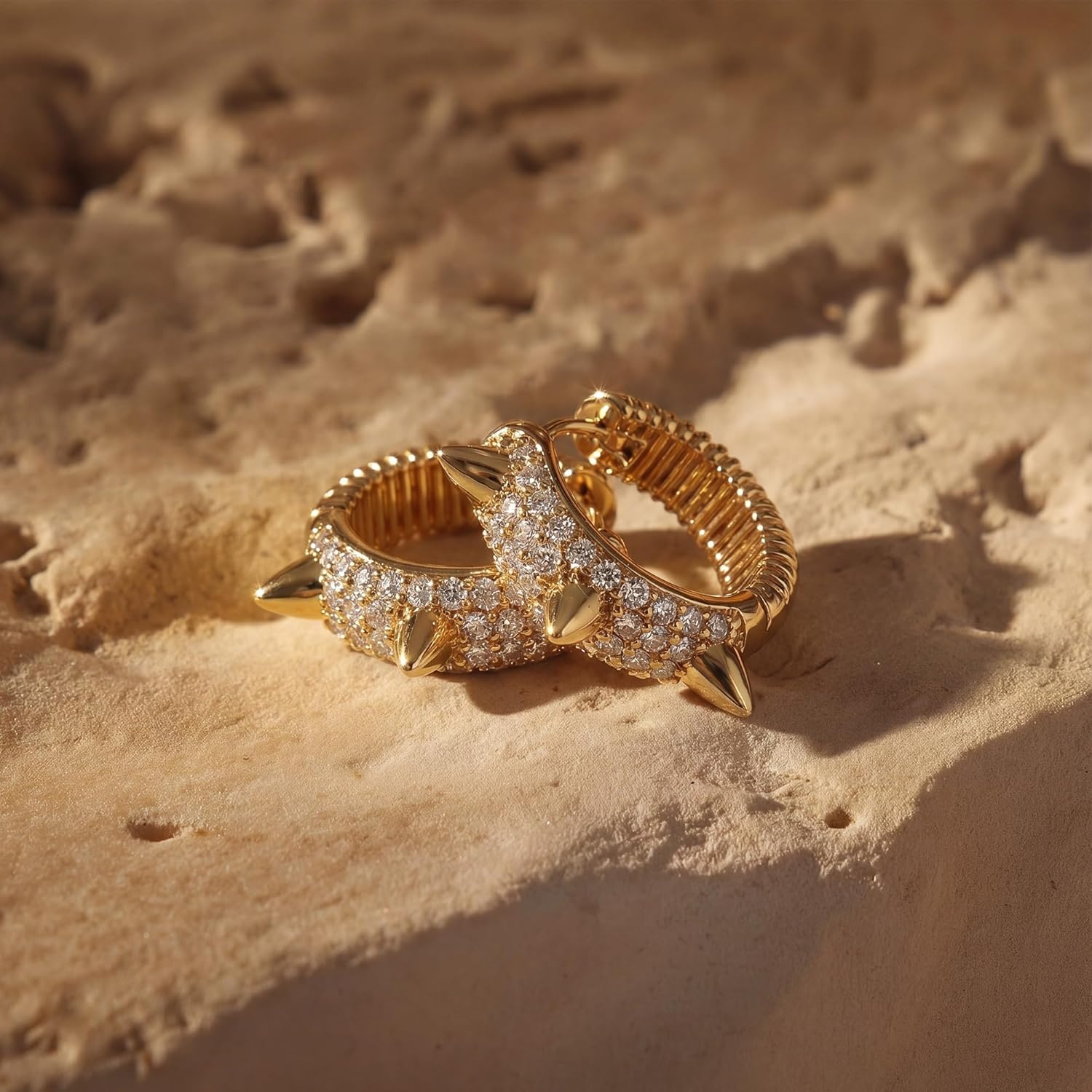 image:imageMEVECCO Gold Spike Hoop Earrings for Women 18K Gold Plated Hoop Earrings Handmade Tiny Minimalism Cubic Zircon Hoop Hypoallergenic Earrings for Everyday Jewelry