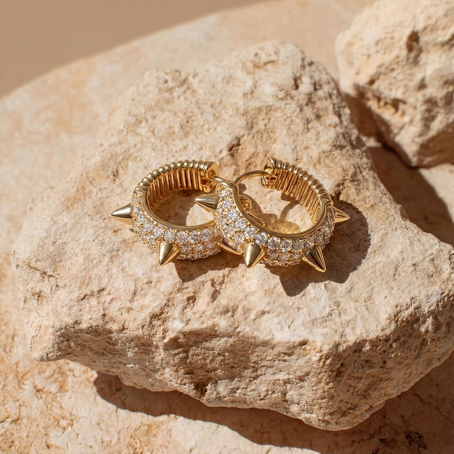 image:imageMEVECCO Gold Spike Hoop Earrings for Women 18K Gold Plated Hoop Earrings Handmade Tiny Minimalism Cubic Zircon Hoop Hypoallergenic Earrings for Everyday Jewelry