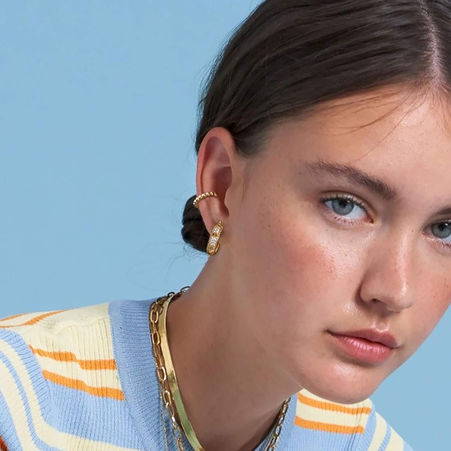 image:imageMEVECCO Gold Spike Hoop Earrings for Women 18K Gold Plated Hoop Earrings Handmade Tiny Minimalism Cubic Zircon Hoop Hypoallergenic Earrings for Everyday Jewelry