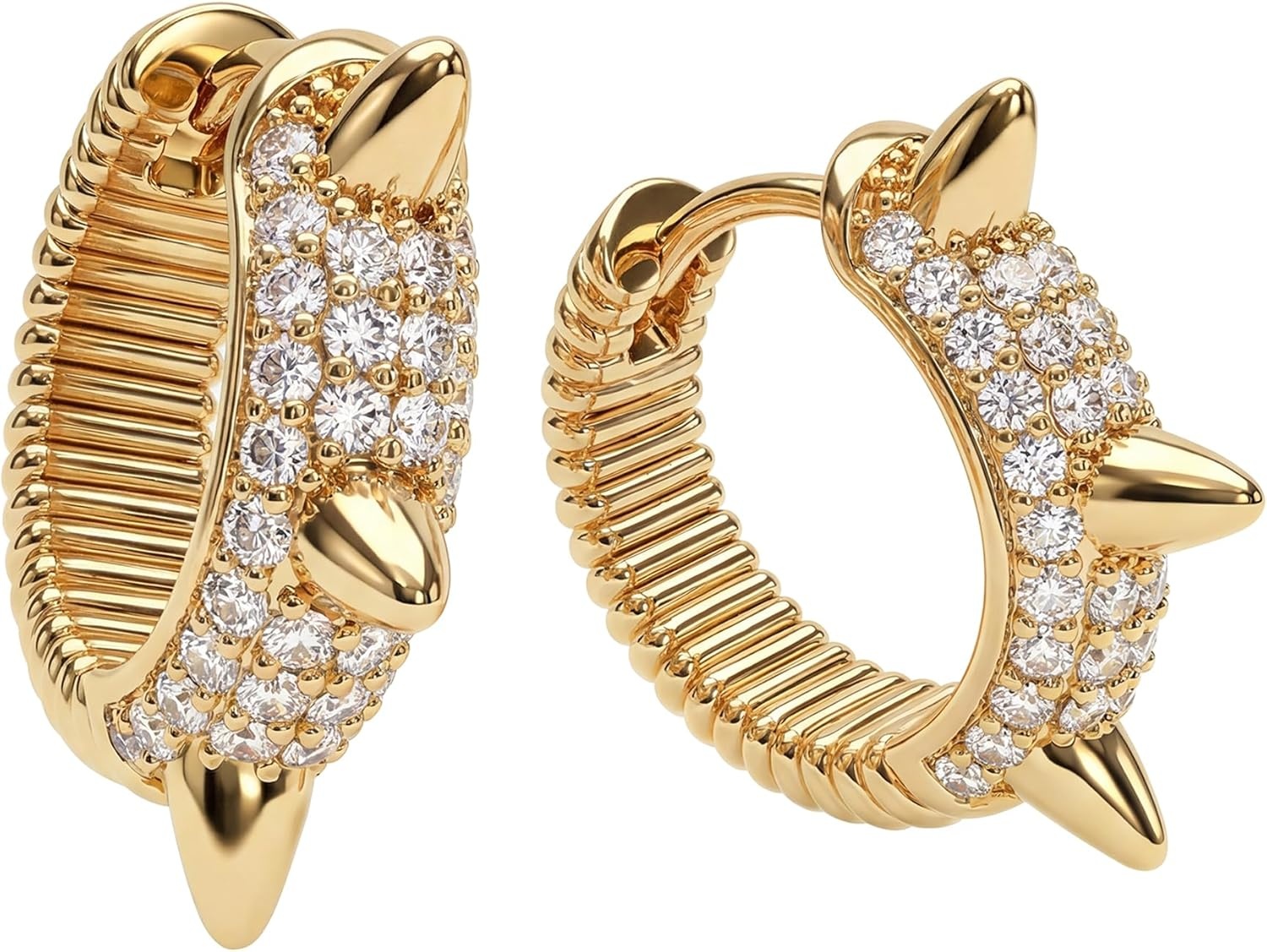 image:imageMEVECCO Gold Spike Hoop Earrings for Women 18K Gold Plated Hoop Earrings Handmade Tiny Minimalism Cubic Zircon Hoop Hypoallergenic Earrings for Everyday Jewelry