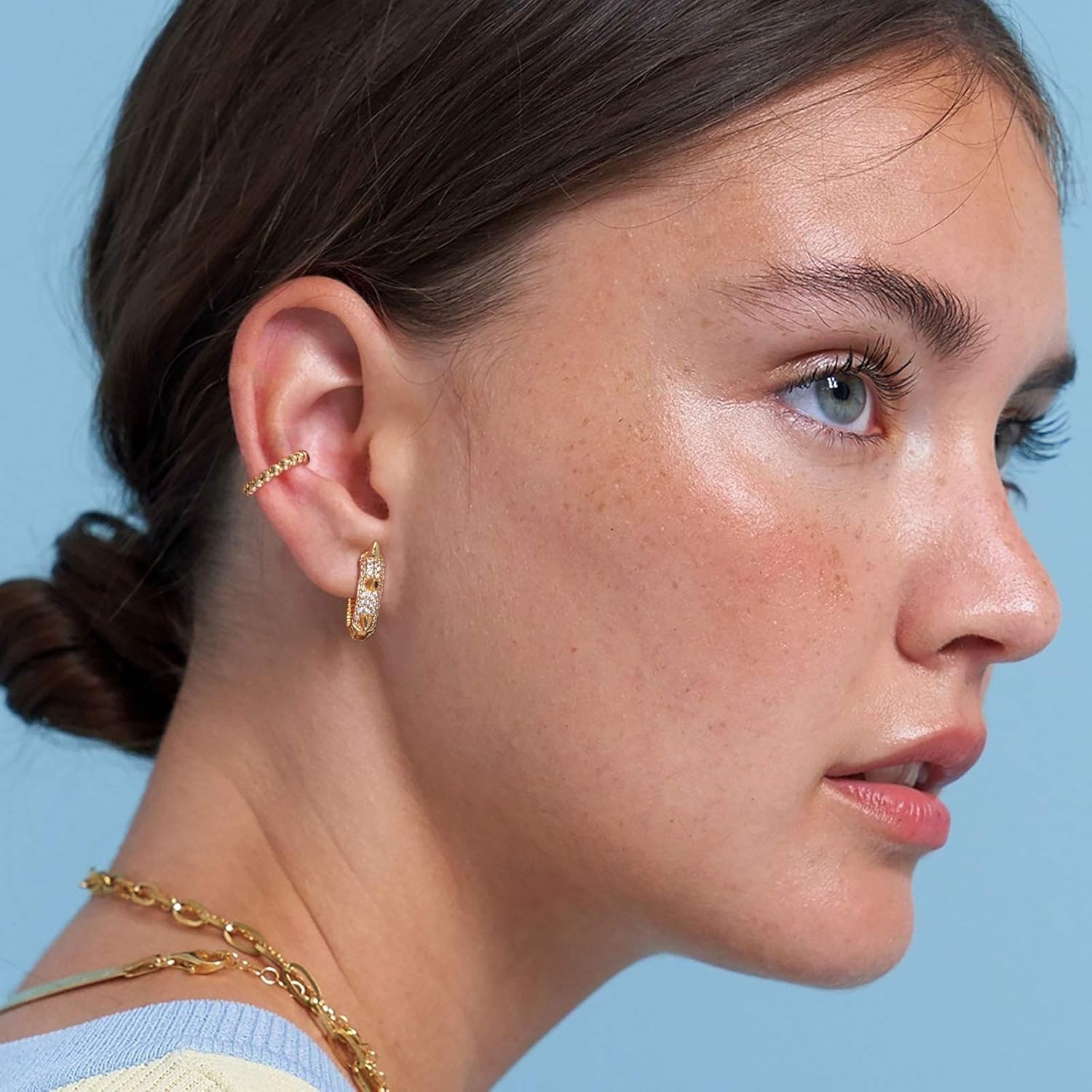 image:imageMEVECCO Gold Spike Hoop Earrings for Women 18K Gold Plated Hoop Earrings Handmade Tiny Minimalism Cubic Zircon Hoop Hypoallergenic Earrings for Everyday Jewelry