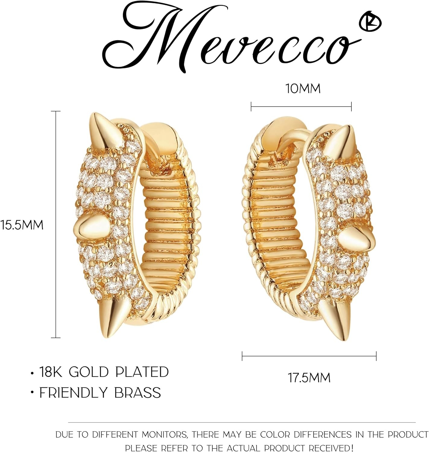 image:imageMEVECCO Gold Spike Hoop Earrings for Women 18K Gold Plated Hoop Earrings Handmade Tiny Minimalism Cubic Zircon Hoop Hypoallergenic Earrings for Everyday Jewelry