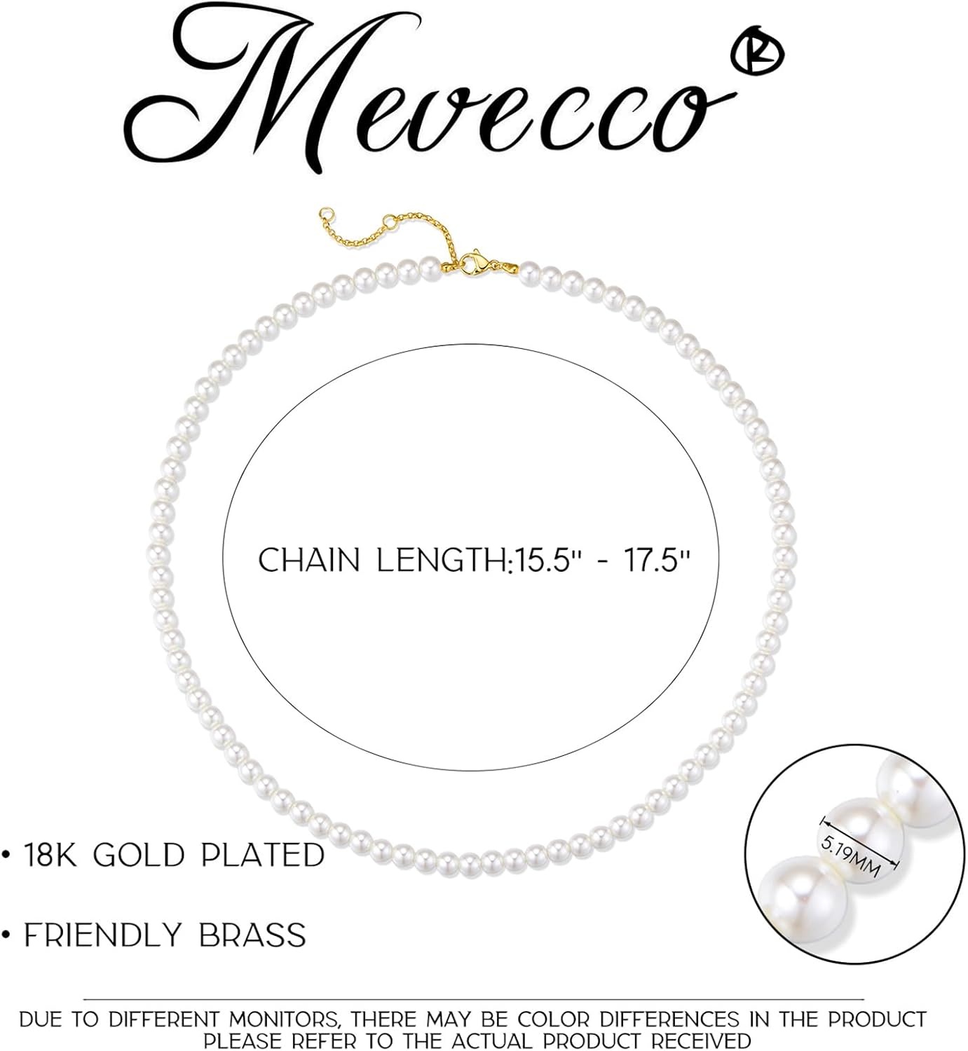 image:imageMEVECCO Gold Station Chain Choker Necklace14K Gold Plated Dainty Pearl Chain Short Necklace Delicate Fashion Choker Necklace Jewelry Gifts for Women