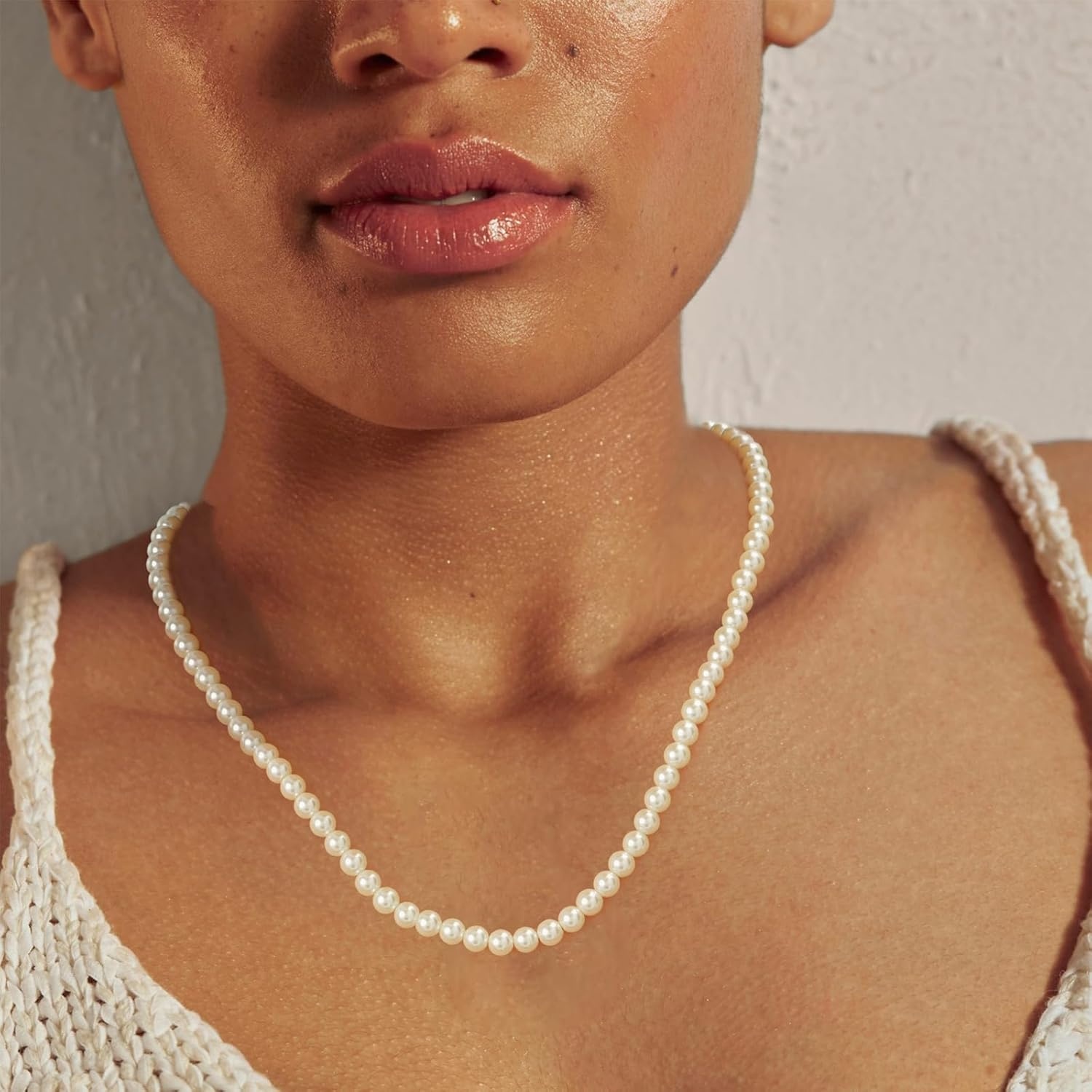 image:imageMEVECCO Gold Station Chain Choker Necklace14K Gold Plated Dainty Pearl Chain Short Necklace Delicate Fashion Choker Necklace Jewelry Gifts for Women