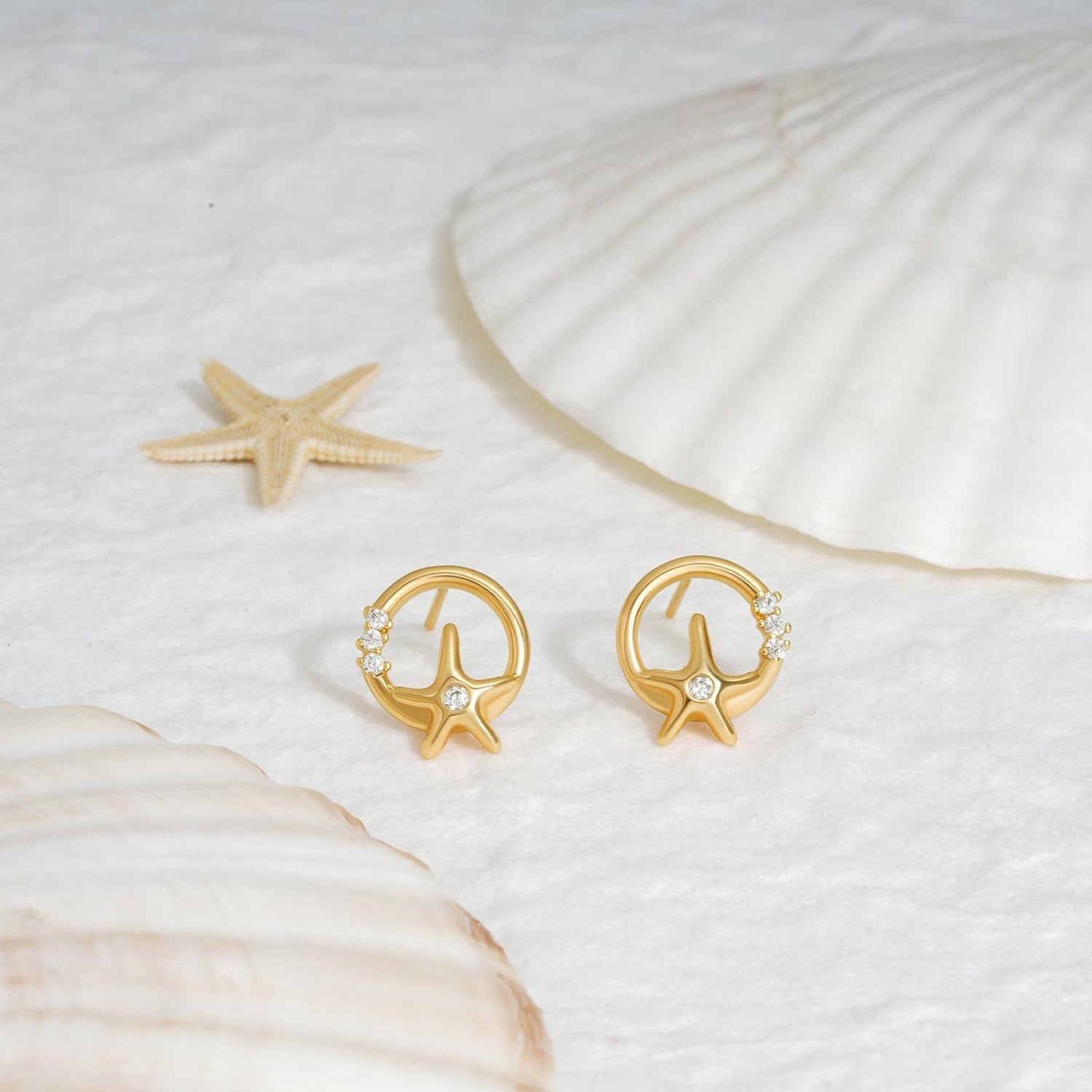 image:imageMEVECCO Gold Stud Earrings for Women 18K Gold Plated Dainty Circle Starfish Stud Earrings Drop Simple Minimalist Stud Earrings Jewelry for Her