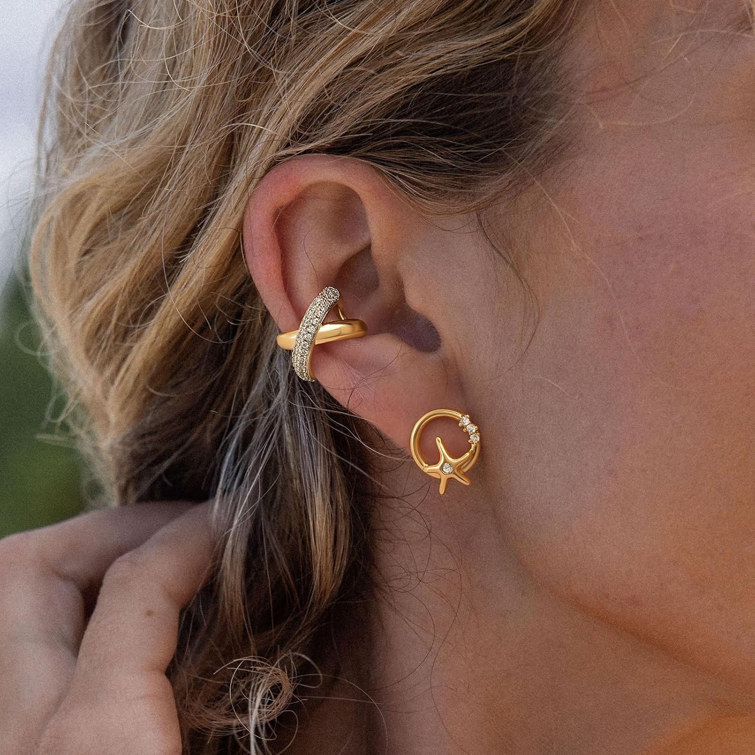 image:imageMEVECCO Gold Stud Earrings for Women 18K Gold Plated Dainty Circle Starfish Stud Earrings Drop Simple Minimalist Stud Earrings Jewelry for Her