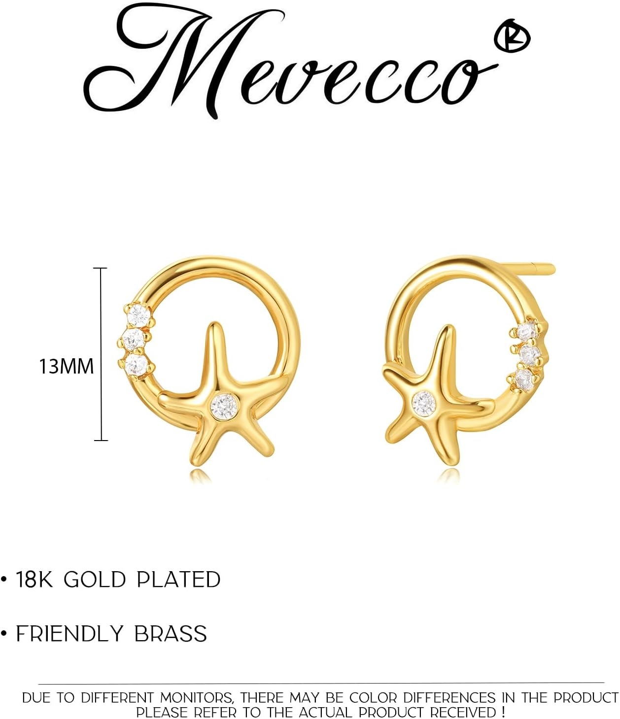 image:imageMEVECCO Gold Stud Earrings for Women 18K Gold Plated Dainty Circle Starfish Stud Earrings Drop Simple Minimalist Stud Earrings Jewelry for Her
