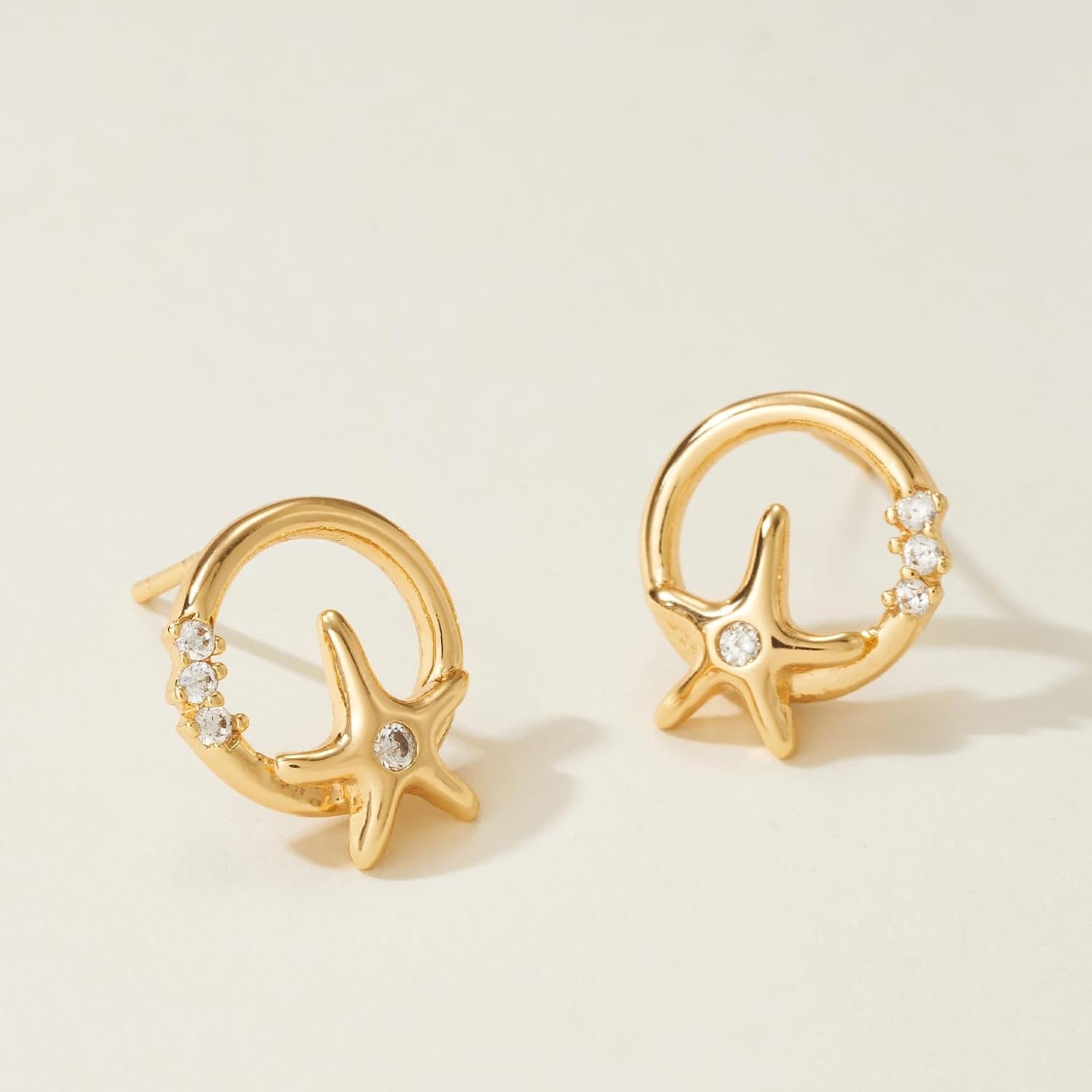 image:imageMEVECCO Gold Stud Earrings for Women 18K Gold Plated Dainty Circle Starfish Stud Earrings Drop Simple Minimalist Stud Earrings Jewelry for Her