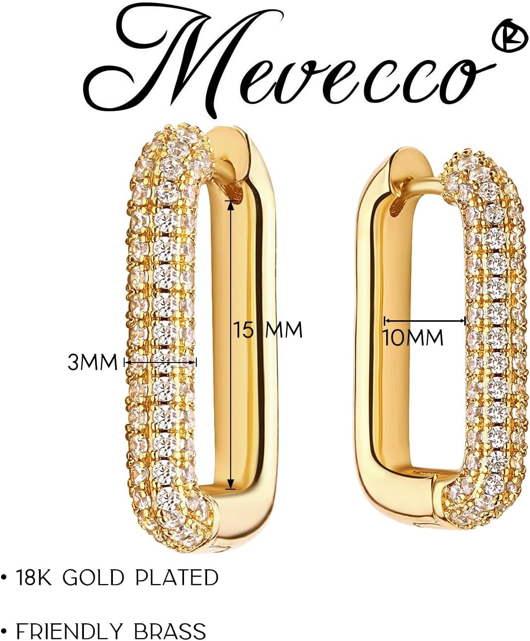 image:imageMEVECCO Gold U Shape Huggie Hoop Earrings 18K Gold Plated Dainty Cubic Zirconia Oval Huggie Earring for Women Cute minimalist Fashion Hoops Sleeper Earrings Jewelry