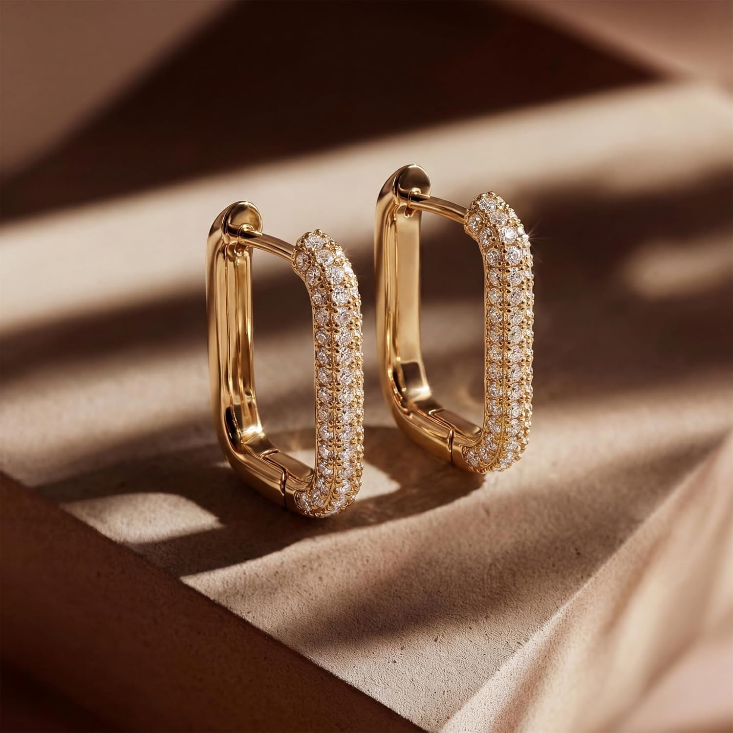 image:imageMEVECCO Gold U Shape Huggie Hoop Earrings 18K Gold Plated Dainty Cubic Zirconia Oval Huggie Earring for Women Cute minimalist Fashion Hoops Sleeper Earrings Jewelry