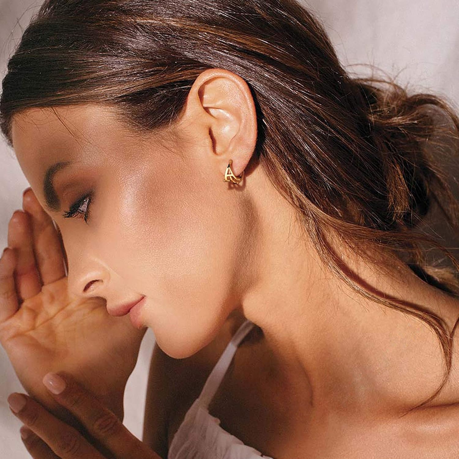 image:imageMEVECCO Initial Huggie Hoop Earrings 18K Gold Filled Letter Dainty Simple Alphabet Initials AZ 26 Letter Hoop Earrings Personalized Charm Tiny Minimalist Initial Jewelry for Her