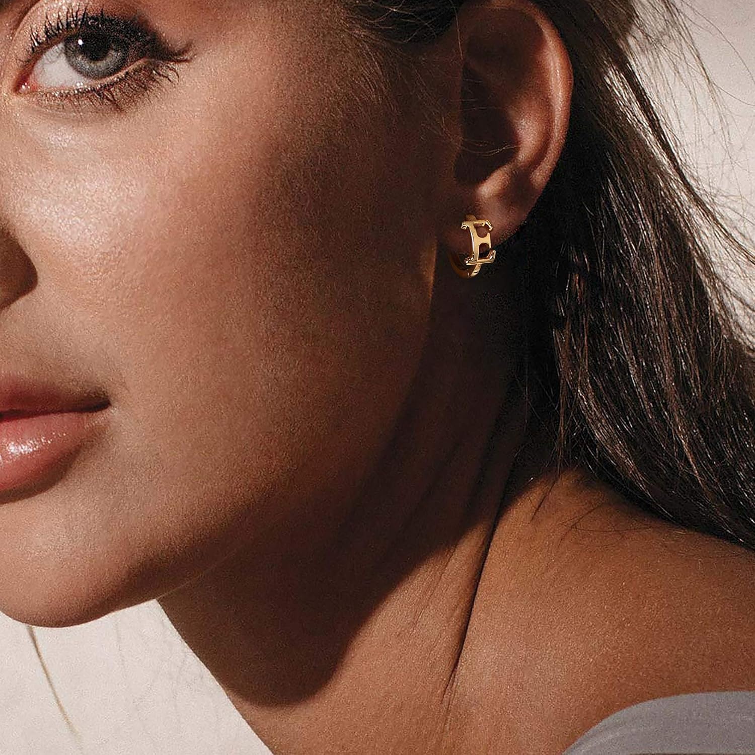 image:imageMEVECCO Initial Huggie Hoop Earrings 18K Gold Filled Letter Dainty Simple Alphabet Initials AZ 26 Letter Hoop Earrings Personalized Charm Tiny Minimalist Initial Jewelry for Her
