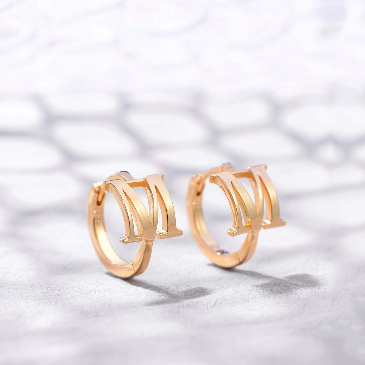 image:imageMEVECCO Initial Huggie Hoop Earrings 18K Gold Filled Letter Dainty Simple Alphabet Initials AZ 26 Letter Hoop Earrings Personalized Charm Tiny Minimalist Initial Jewelry for Her